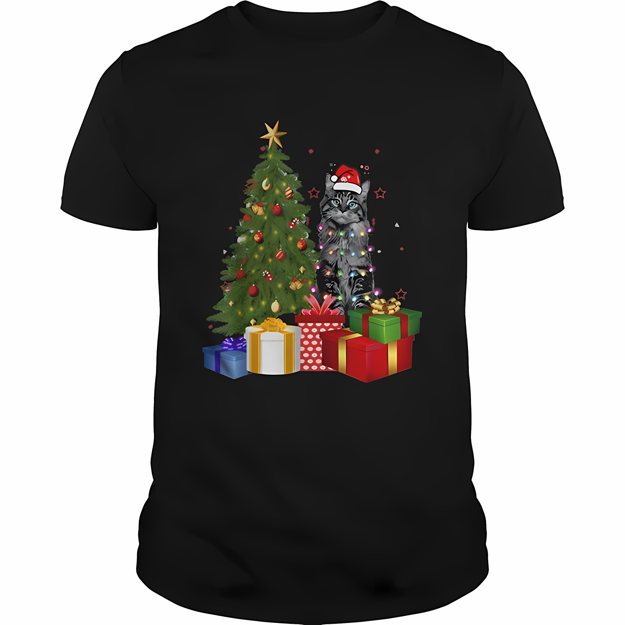 Maine Coon Cat Christmas T-Shirt, Santa Cat Christmas Tree Holiday Shirt, Cat Lover Gift