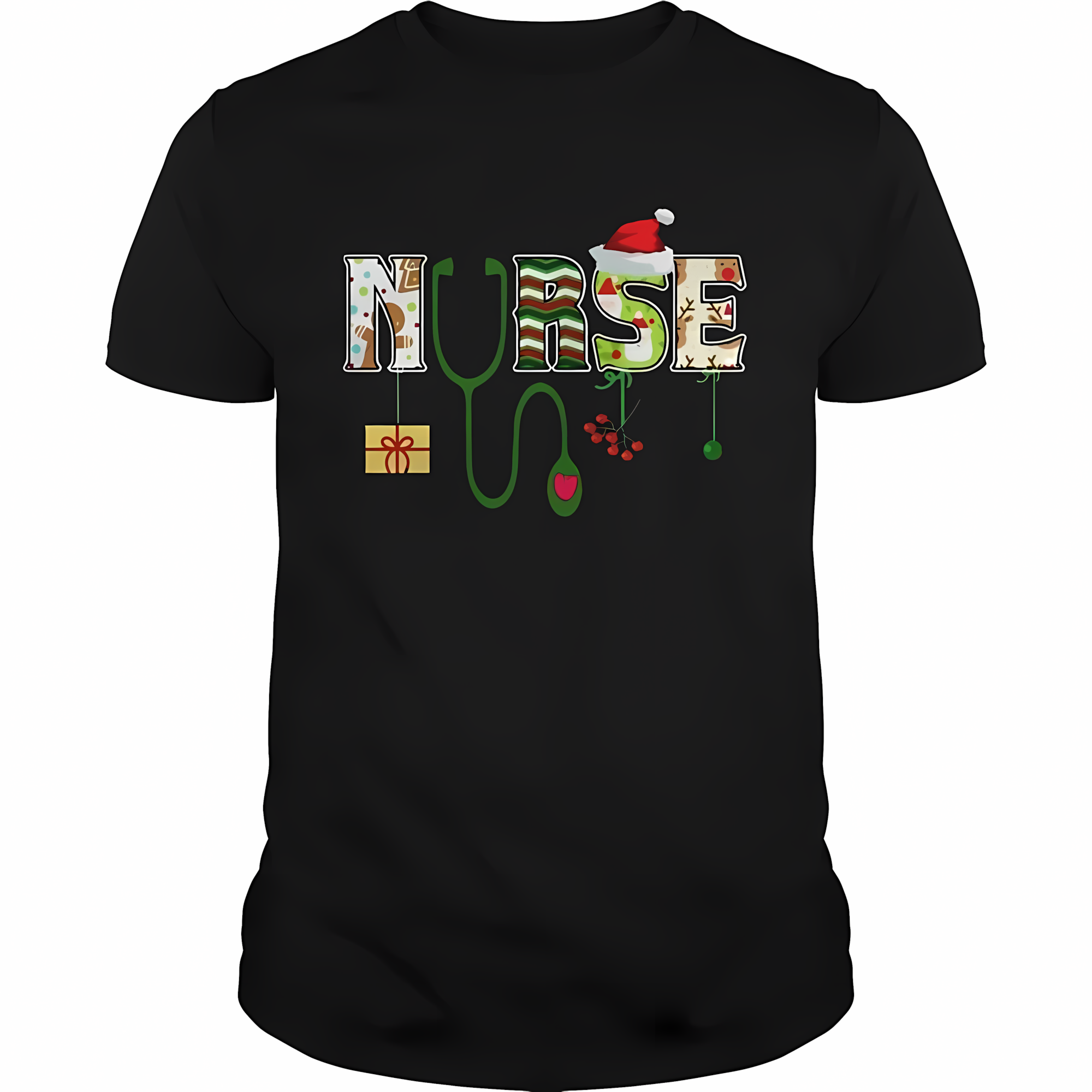 Nurse Christmas T-Shirt, Holiday Stethoscope Santa Hat Graphic Shirt, Christmas Gift for Nurses