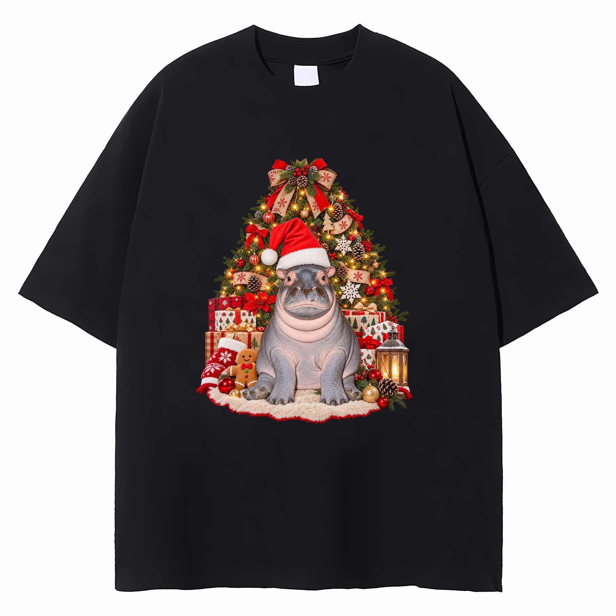 Baby Hippo Christmas T-shirt Cute Funny Holiday Animal Graphic Tee Hippo Lover Gift