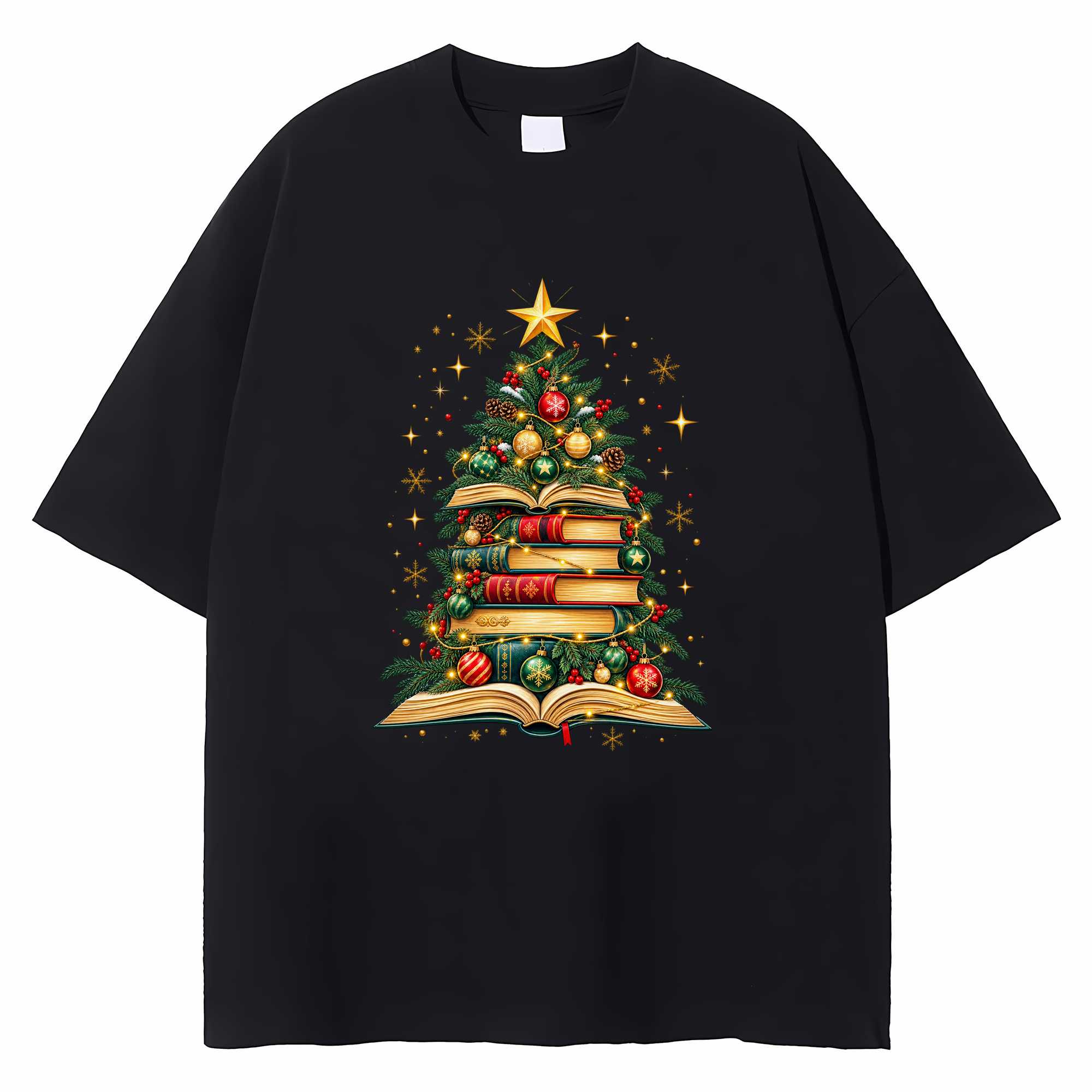 Book Christmas Tree T-shirt Bookworm Holiday Graphic Tee Book Lover Gift