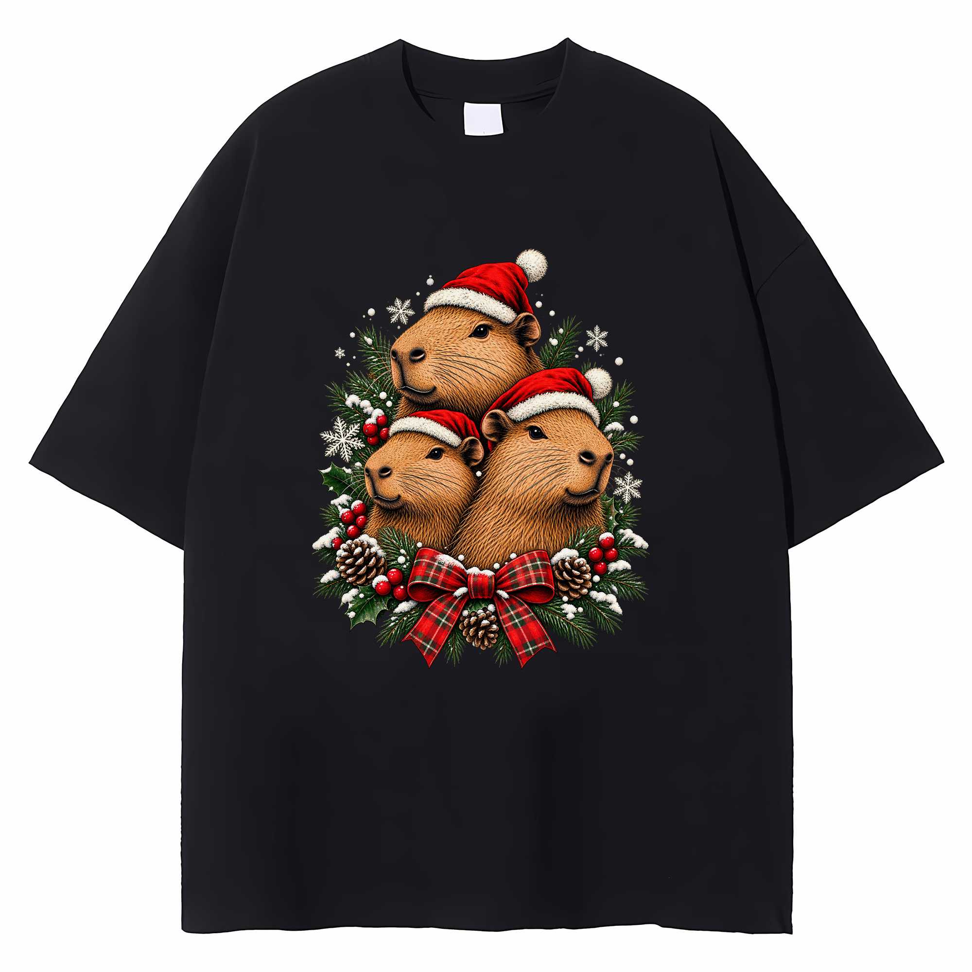 Capybara Christmas T-shirt Cute Santa Hat Holiday Graphic Tee Animal Lover Gift
