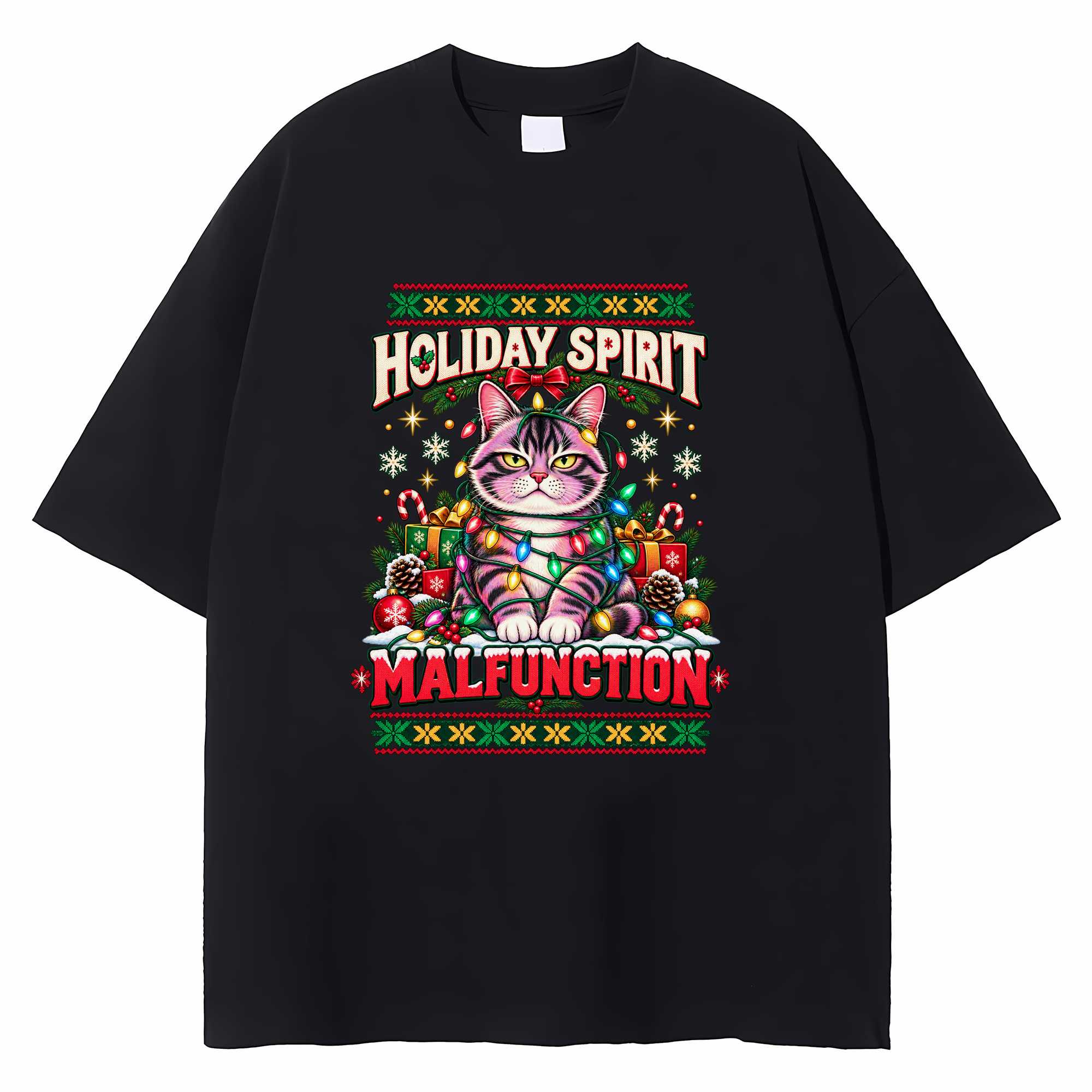Cat Christmas T-shirt Funny Ugly Holiday Graphic Tee Gift For Cat Lovers