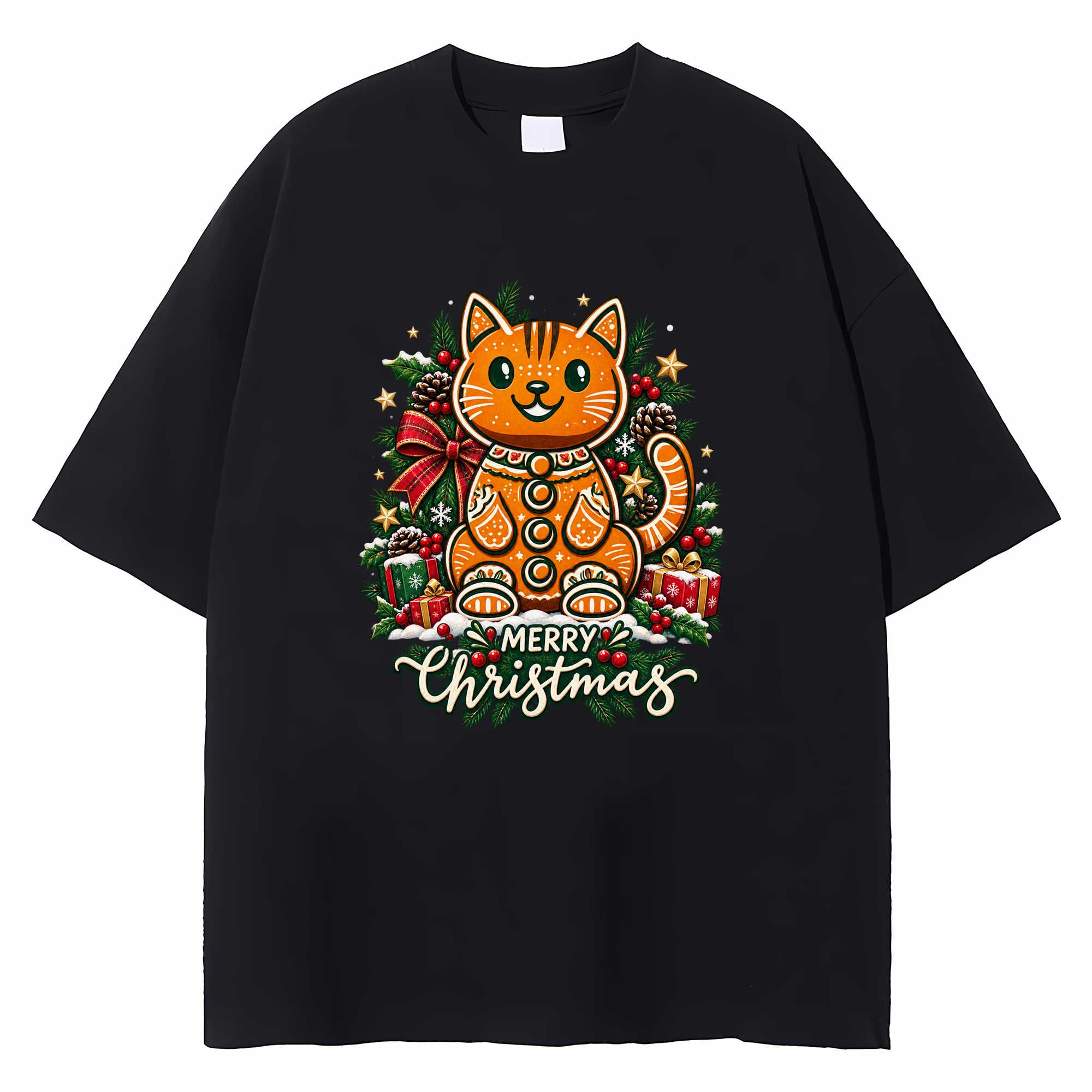 Cat Christmas T-shirt Gingerbread Funny Holiday Graphic Tee Cat Lover Gift