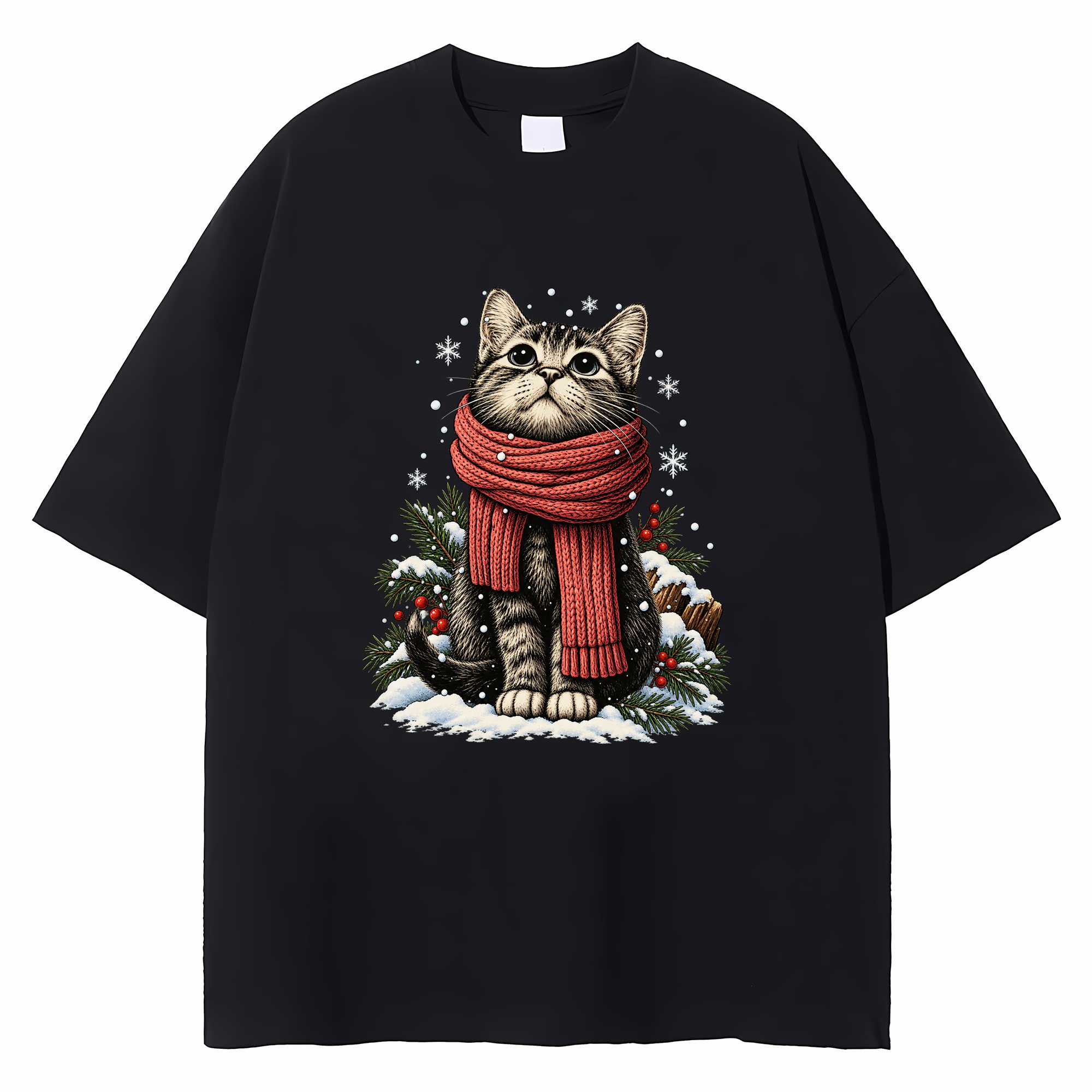 Christmas Cat T-shirt Funny Holiday Graphic Tee Gift For Cat Mom And Dad