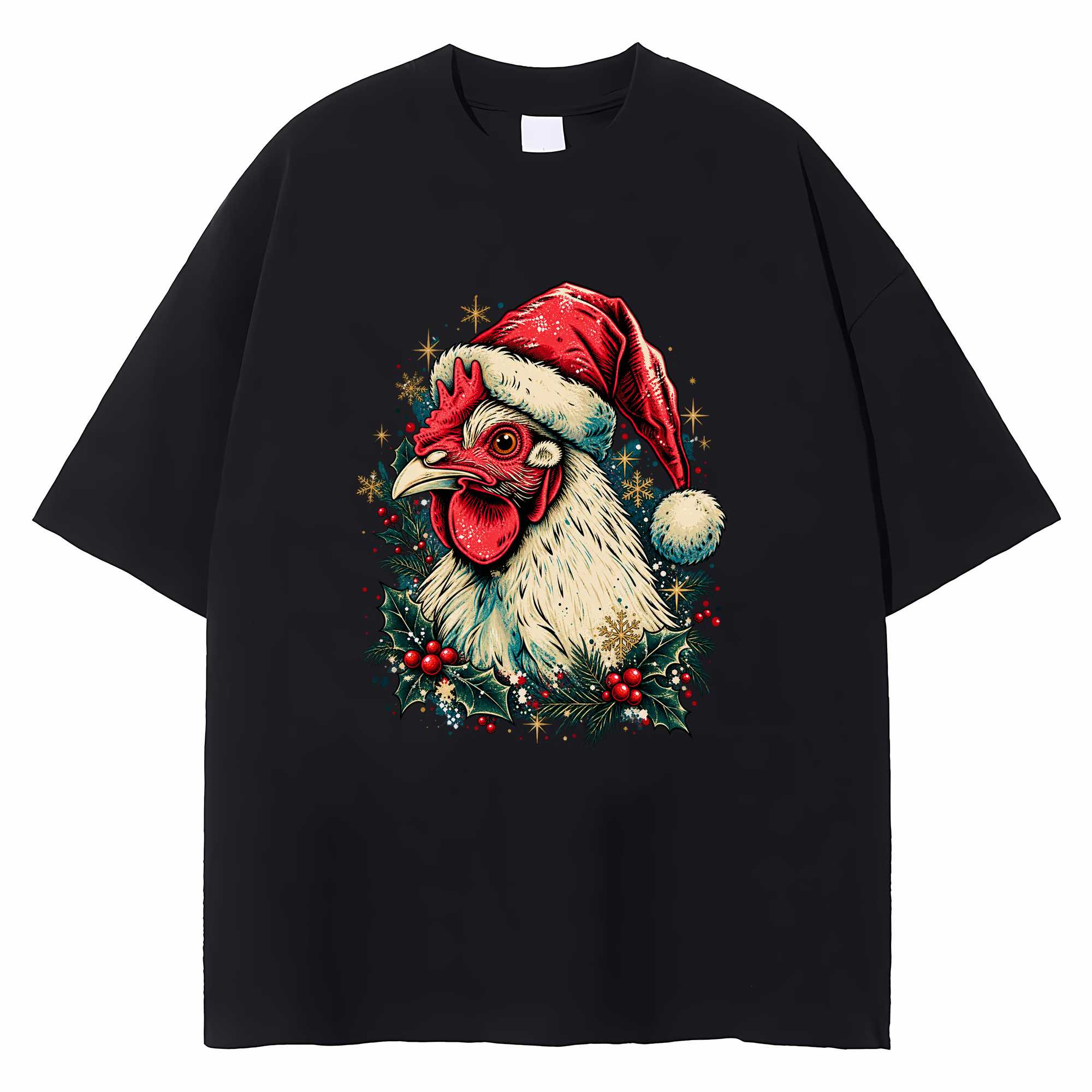 Christmas Chicken T-shirt Funny Xmas Farm Animal Graphic Tee Farmer Gift