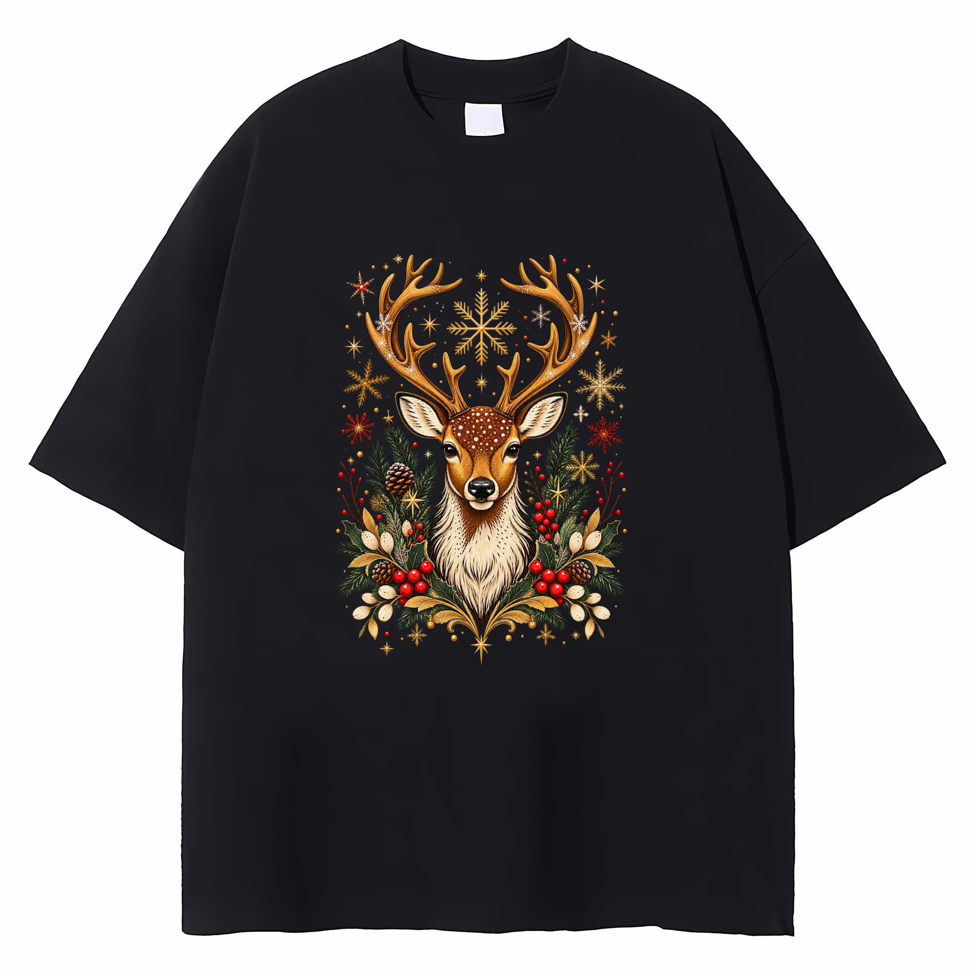 Christmas Deer T-shirt Holiday Reindeer Graphic Tee Deer Lover Gift