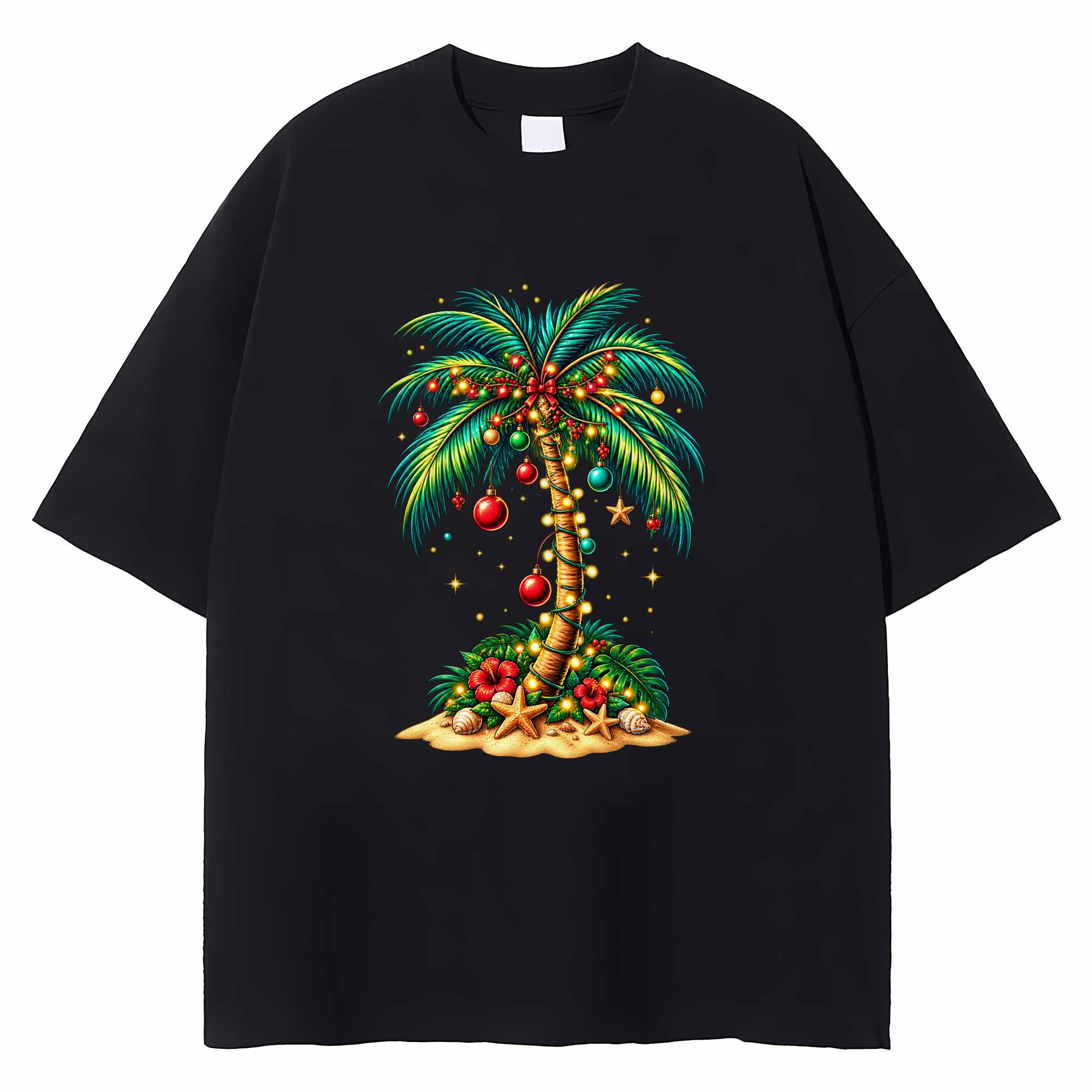 Christmas Palm Tree T-shirt Tropical Xmas Lights Beach Holiday Graphic Tee