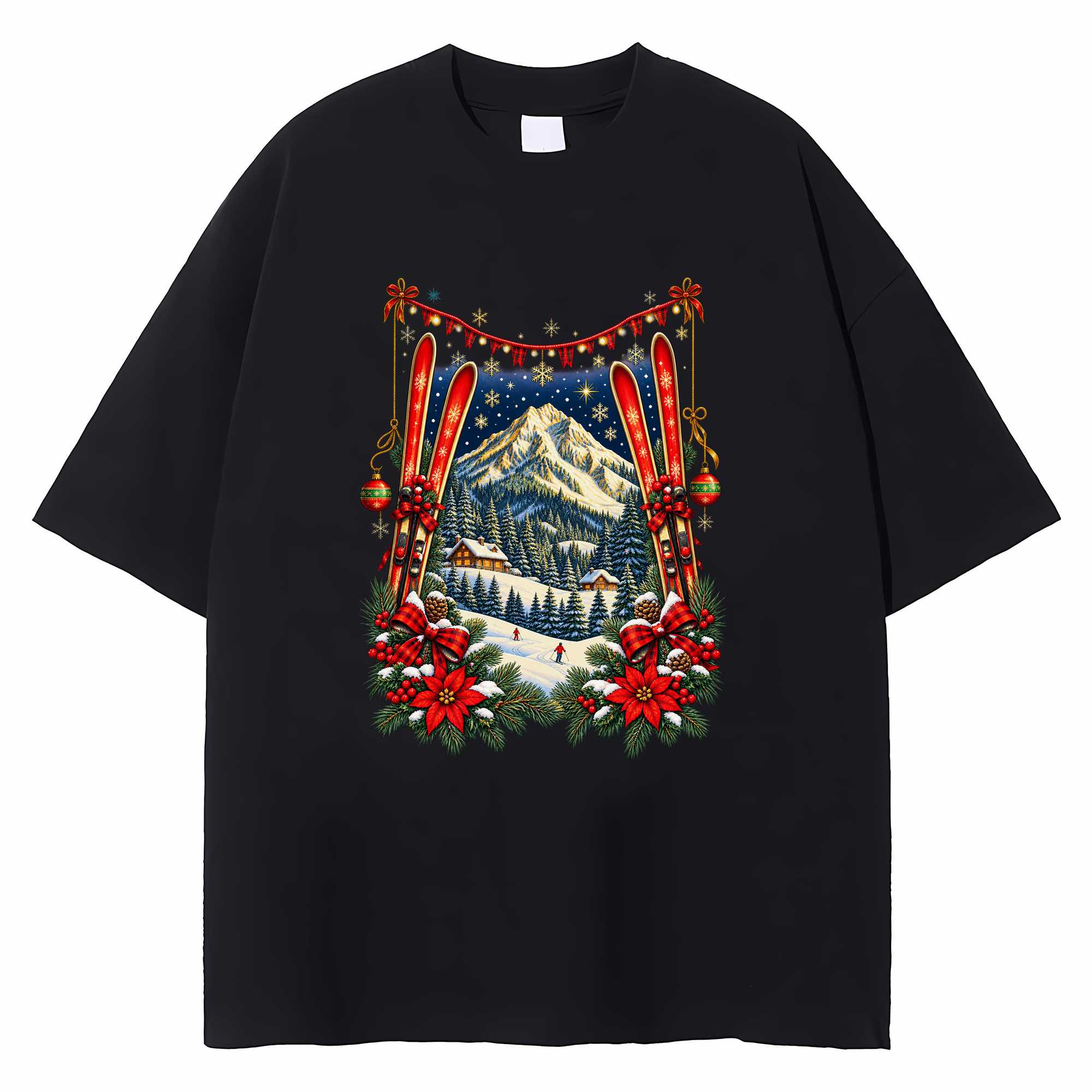 Christmas Skiing T-shirt Vintage Retro Winter Holiday Graphic Tee Ski Lover Gift