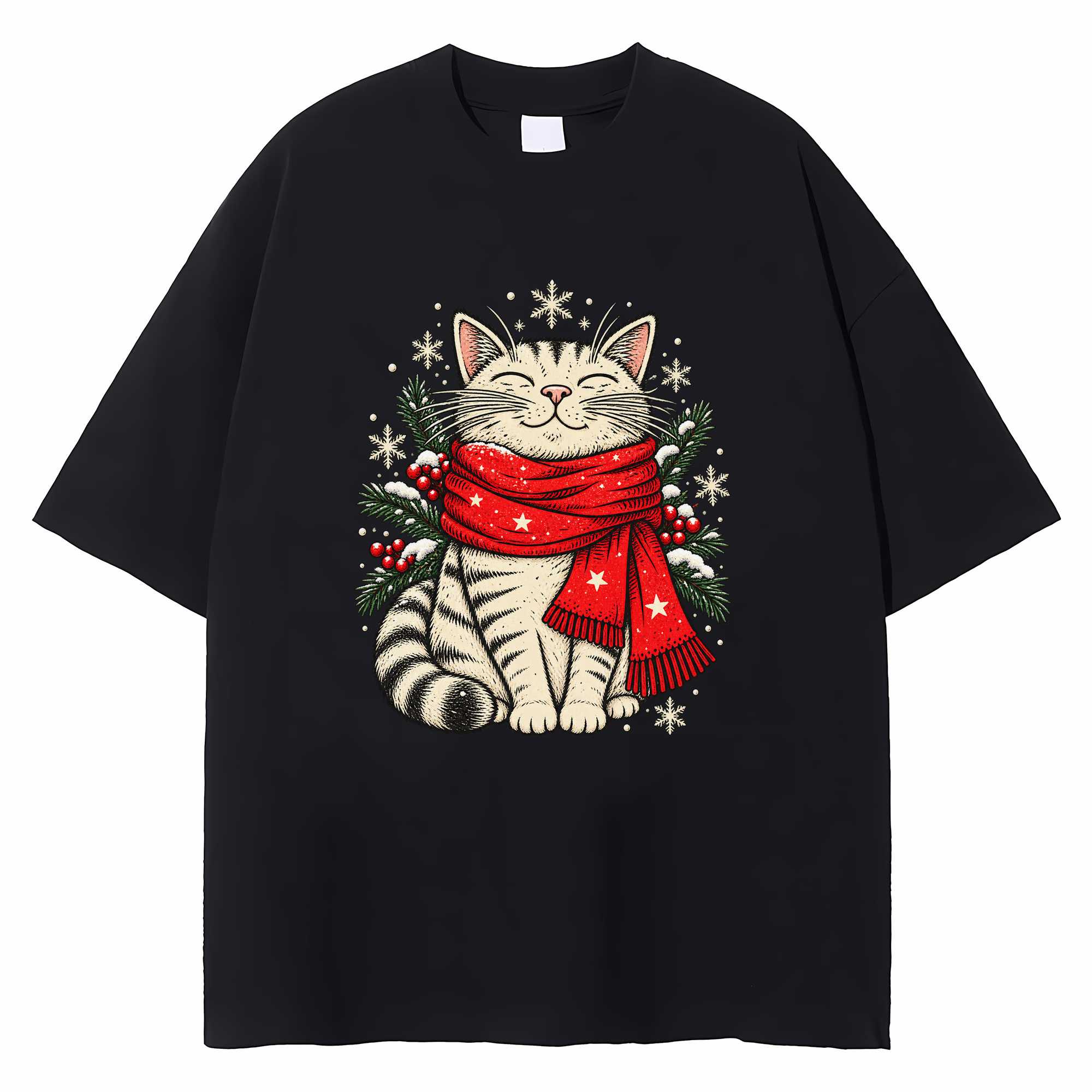 Cute Cat Christmas T-shirt Holiday Kitty Graphic Tee Cat Lover Gift