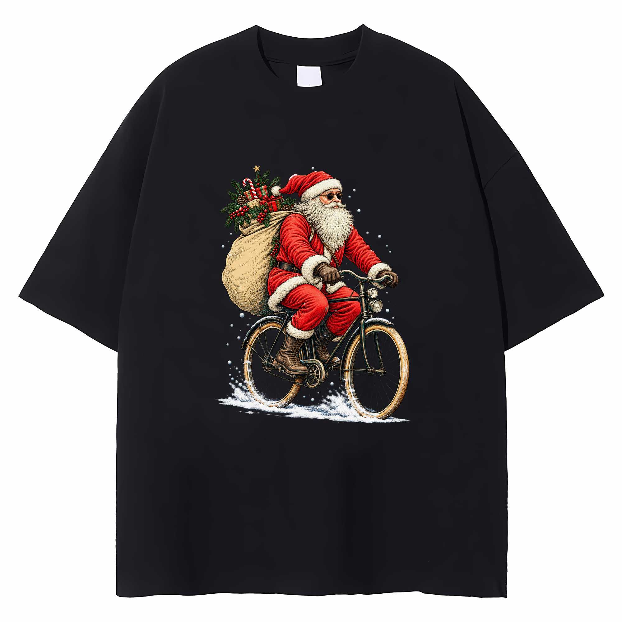 Cycling Santa Christmas T-shirt Funny Bicycle Holiday Graphic Tee Cyclist Gift