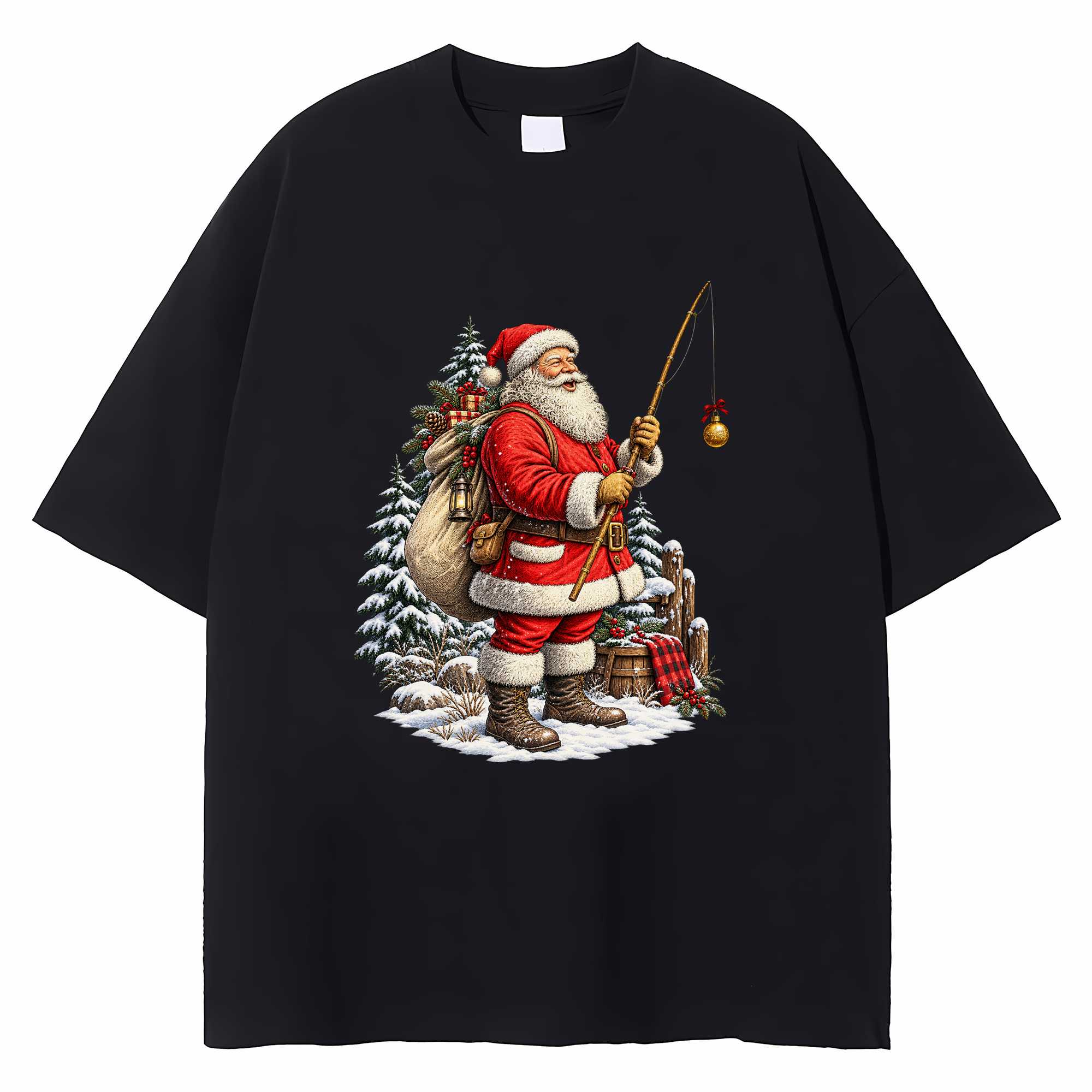Fishing Santa Christmas T-shirt Holiday Graphic Tee Fisherman Gift