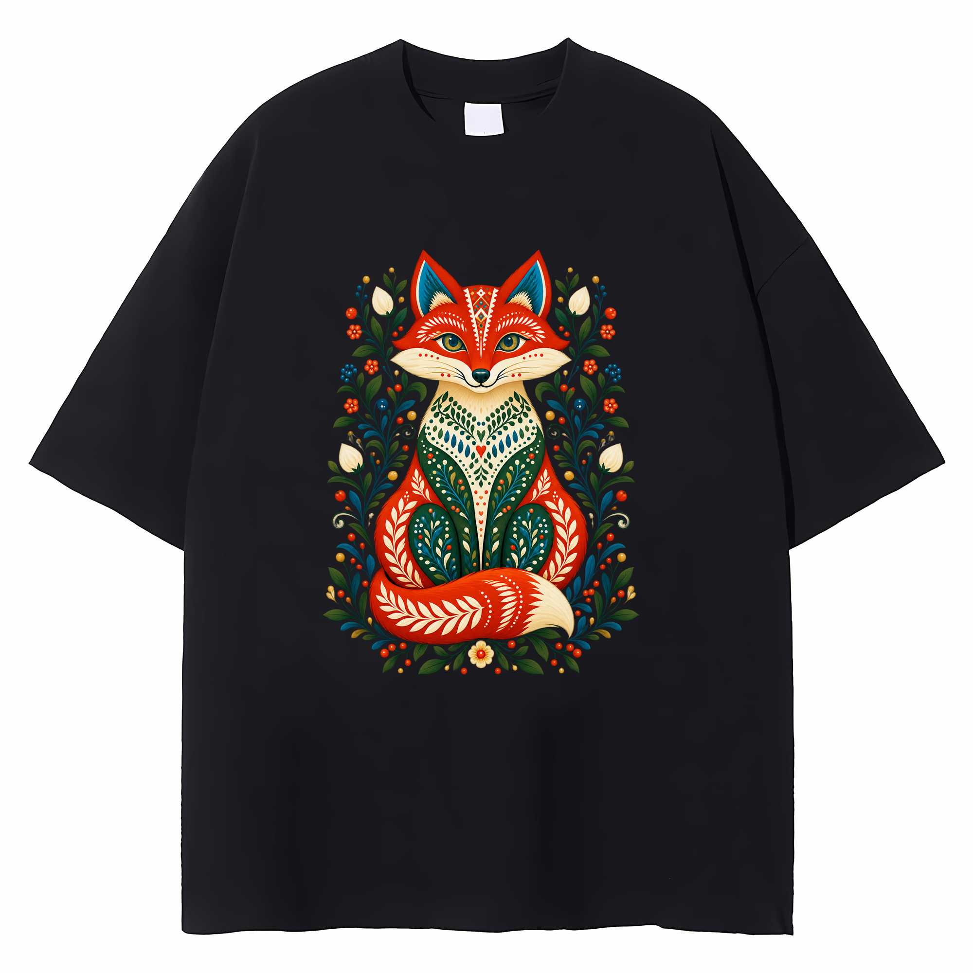 Fox Christmas T-shirt Scandinavian Folk Art Nordic Cottagecore Holiday Tee