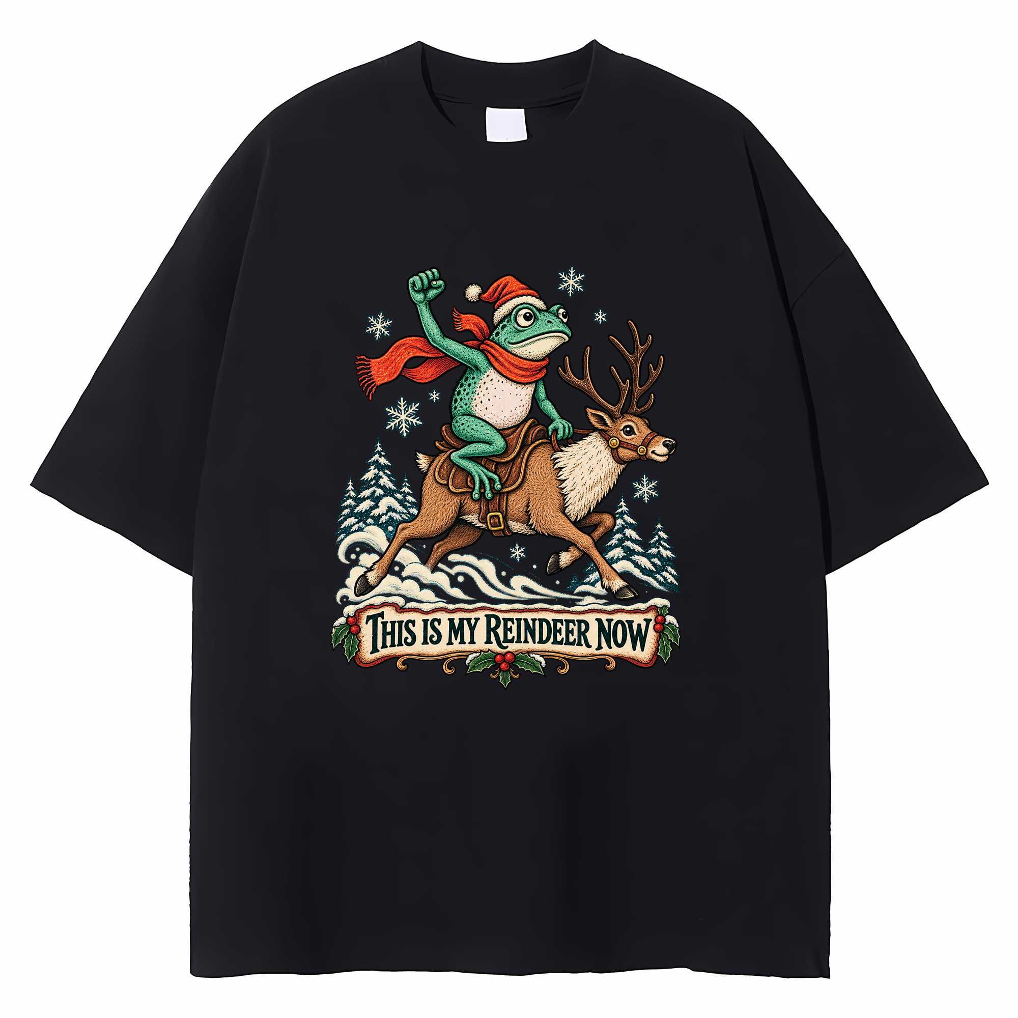 Funny Frog Meme Christmas T-shirt Whimsical Holiday Graphic Tee Frog Lover Gift