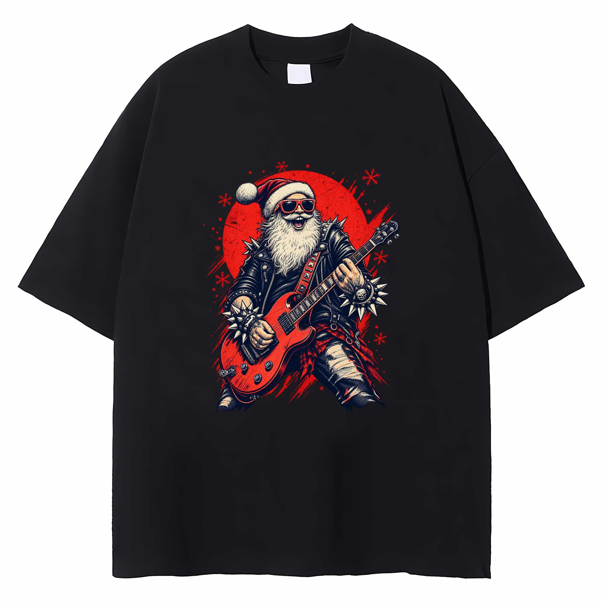Gothic Santa Christmas T-shirt Heavy Metal Guitar Holiday Graphic Tee Rock Gift