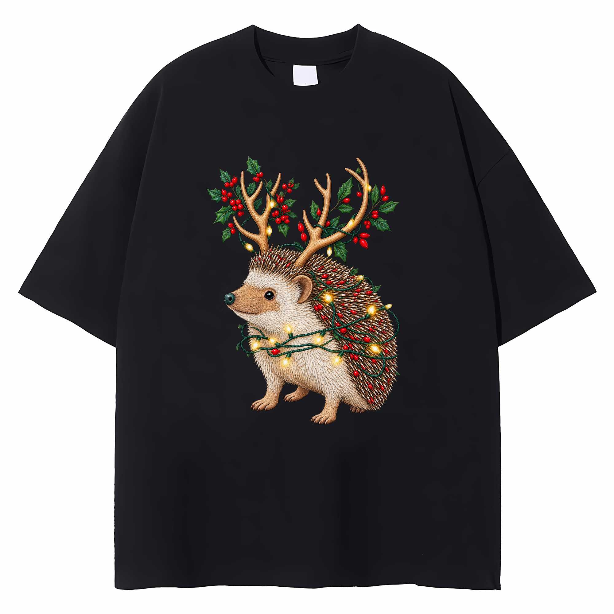 Hedgehog Christmas T-shirt Cute Holiday Animal Graphic Tee Nature Lover Gift
