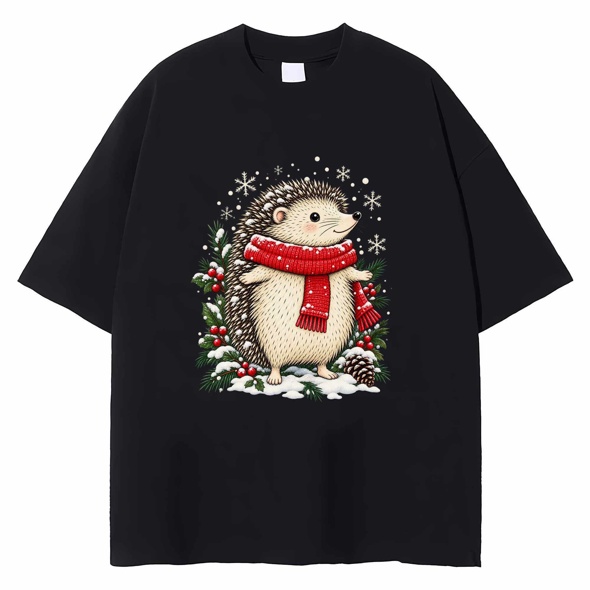 Hedgehog Christmas T-shirt Cute Winter Animal Graphic Tee Hedgehog Lover Gift
