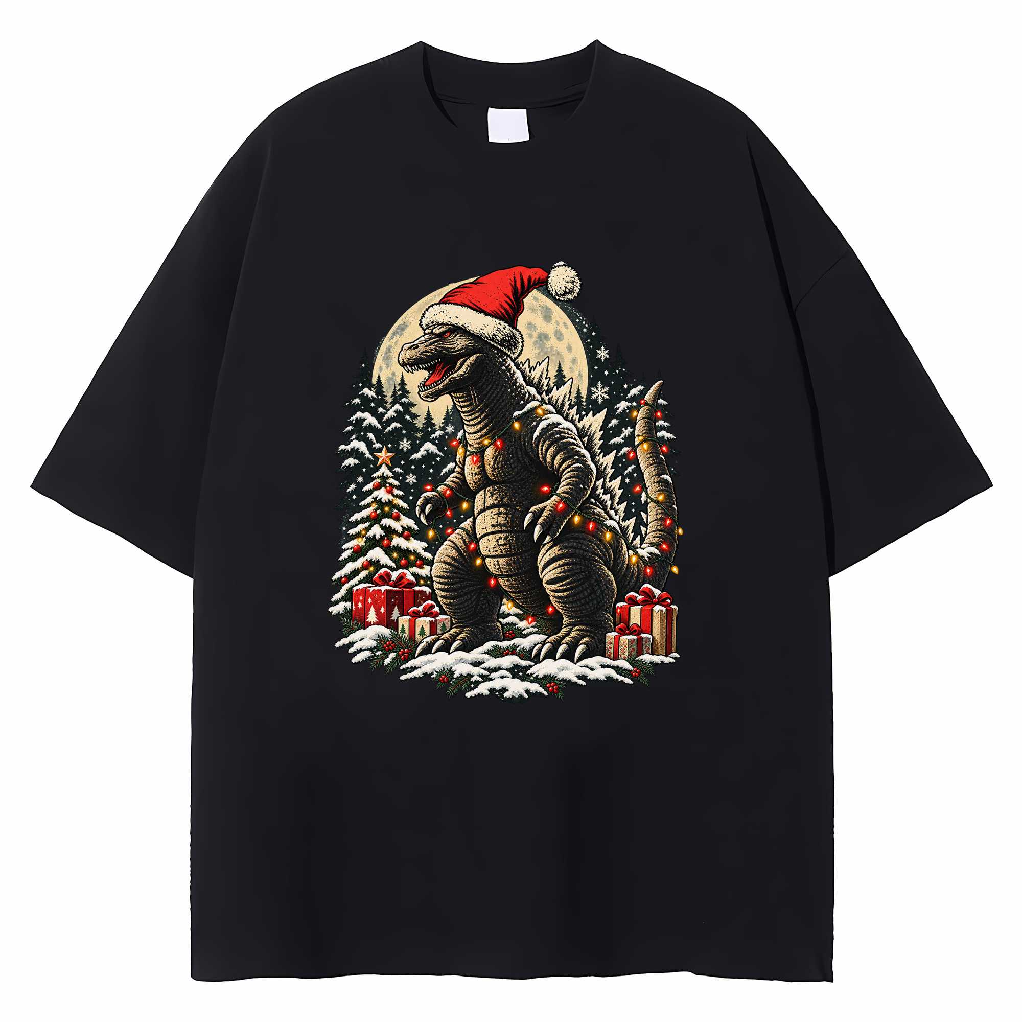 Kaiju Christmas T-shirt Funny Santa Hat Monster Holiday Graphic Tee Gift