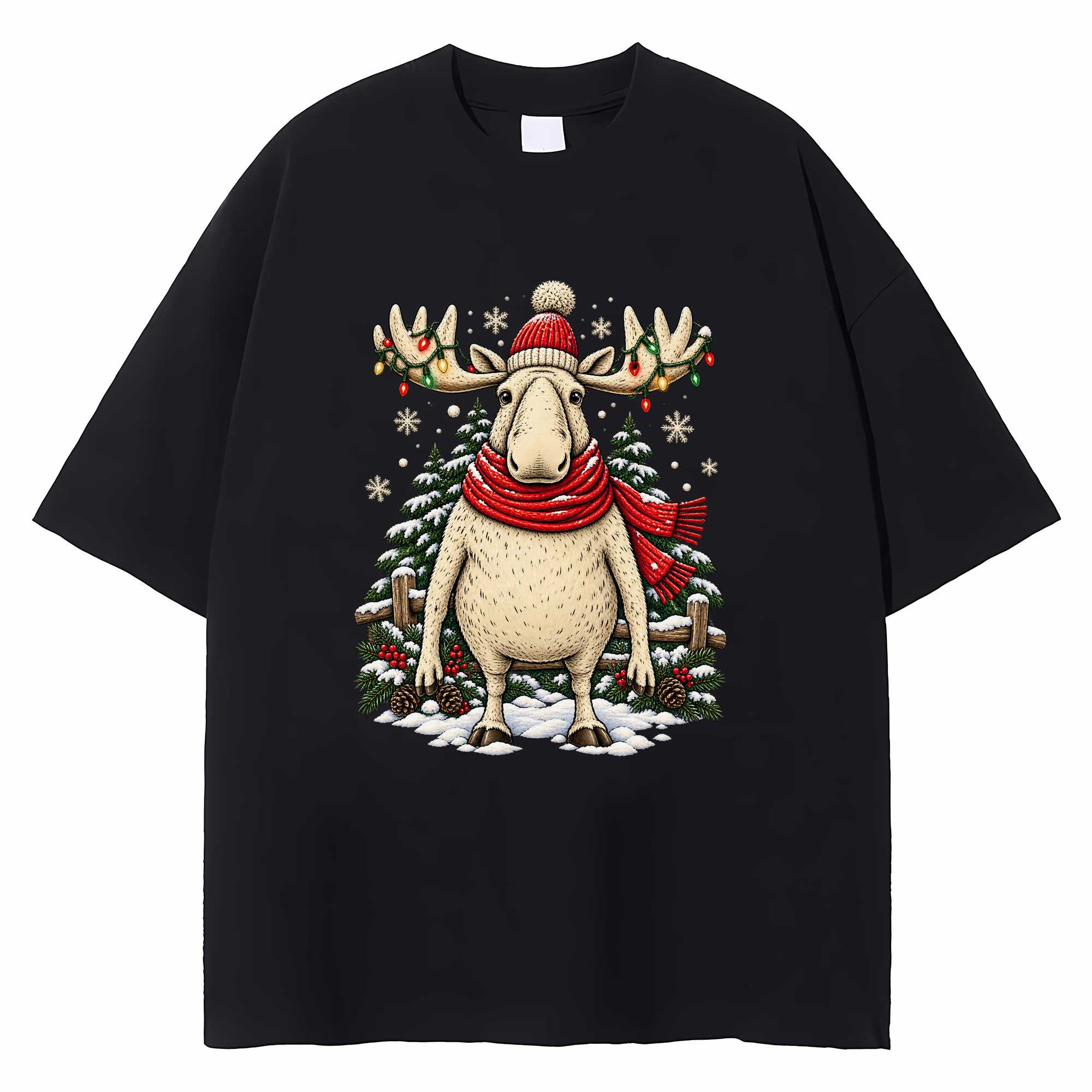Moose Christmas T-shirt Winter Wildlife Holiday Graphic Tee Moose Lover Gift