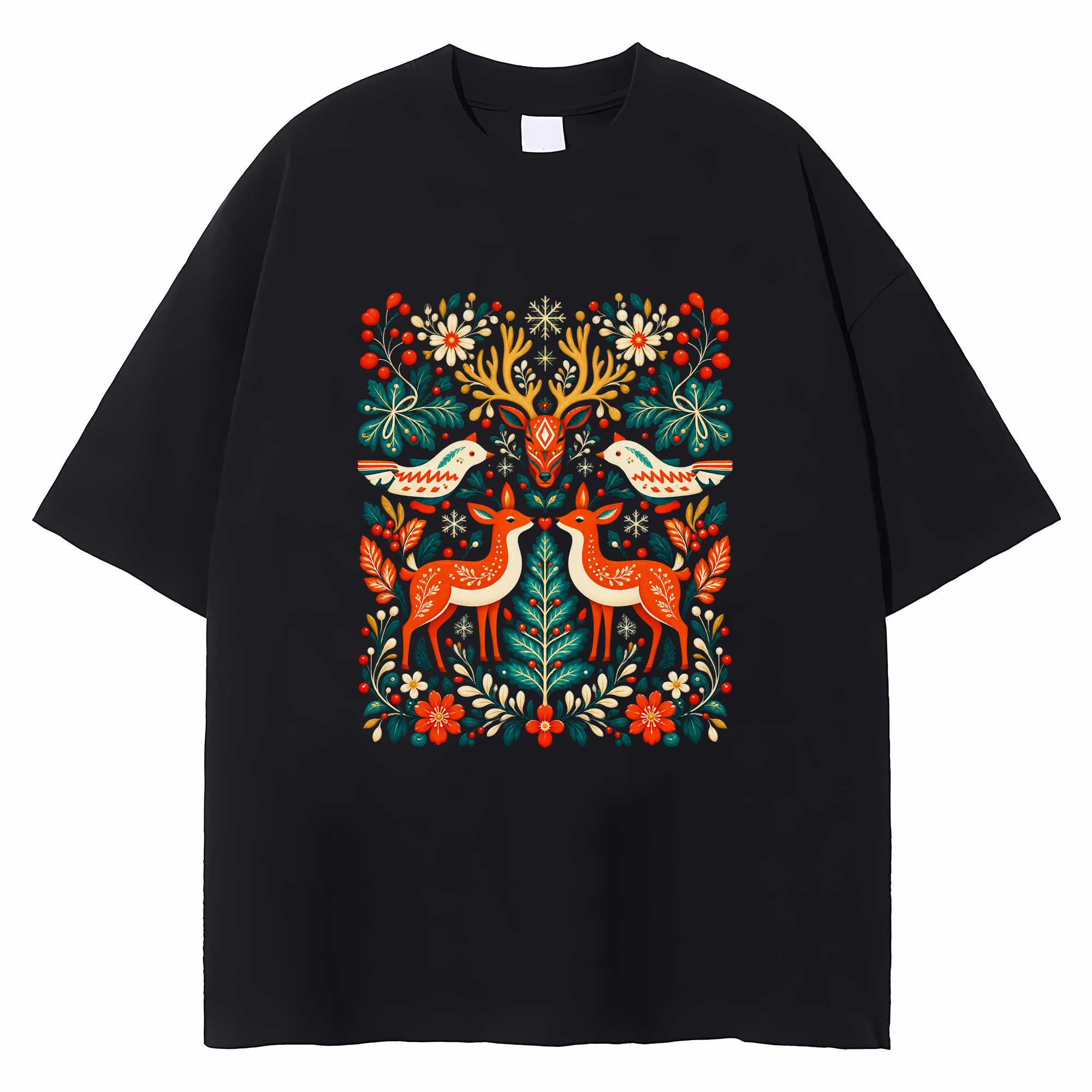 Nordic Christmas T-shirt Scandinavian Folk Art Winter Holiday Graphic Tee Gift