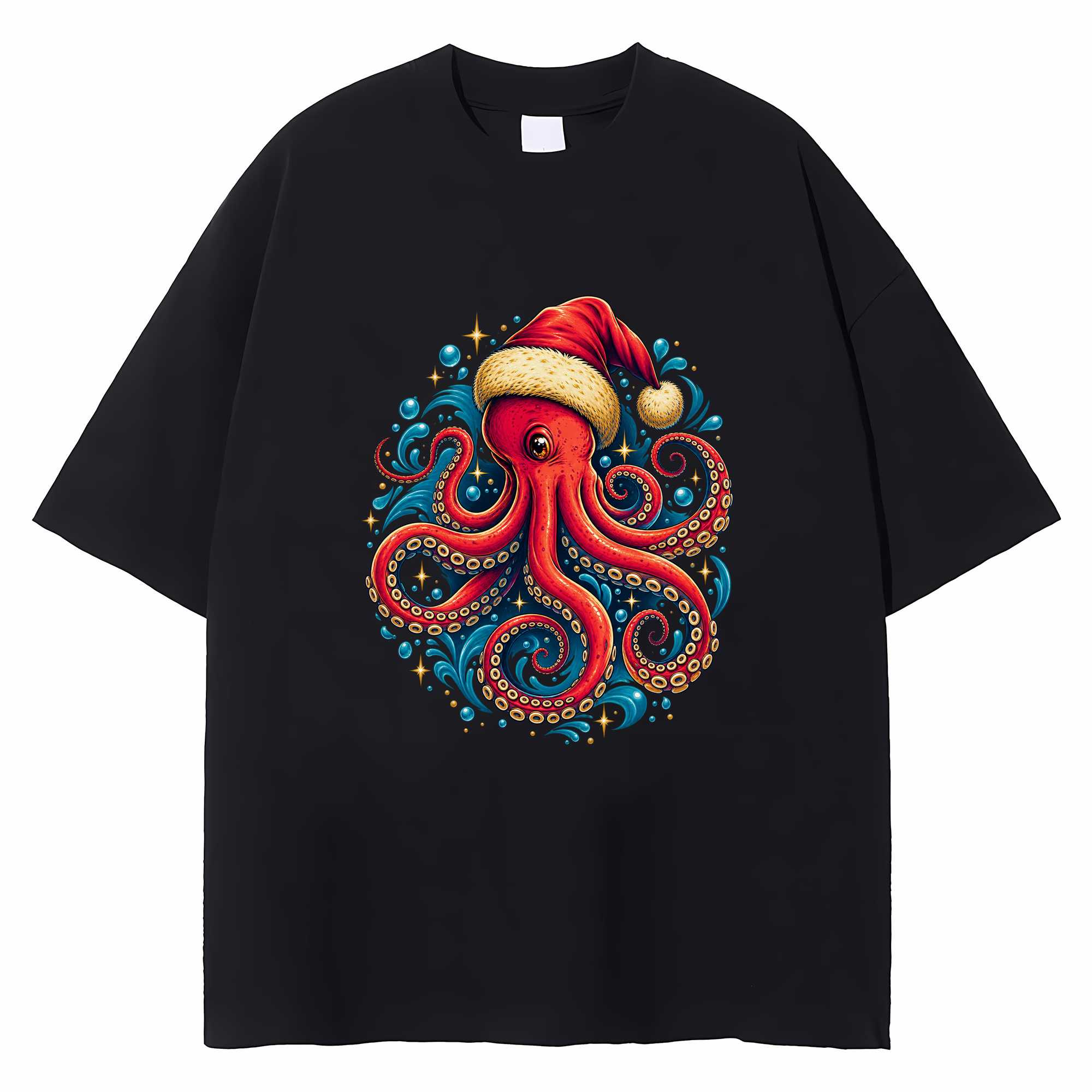 Octopus Christmas T-shirt Funny Santa Hat Holiday Graphic Tee Ocean Lover Gift