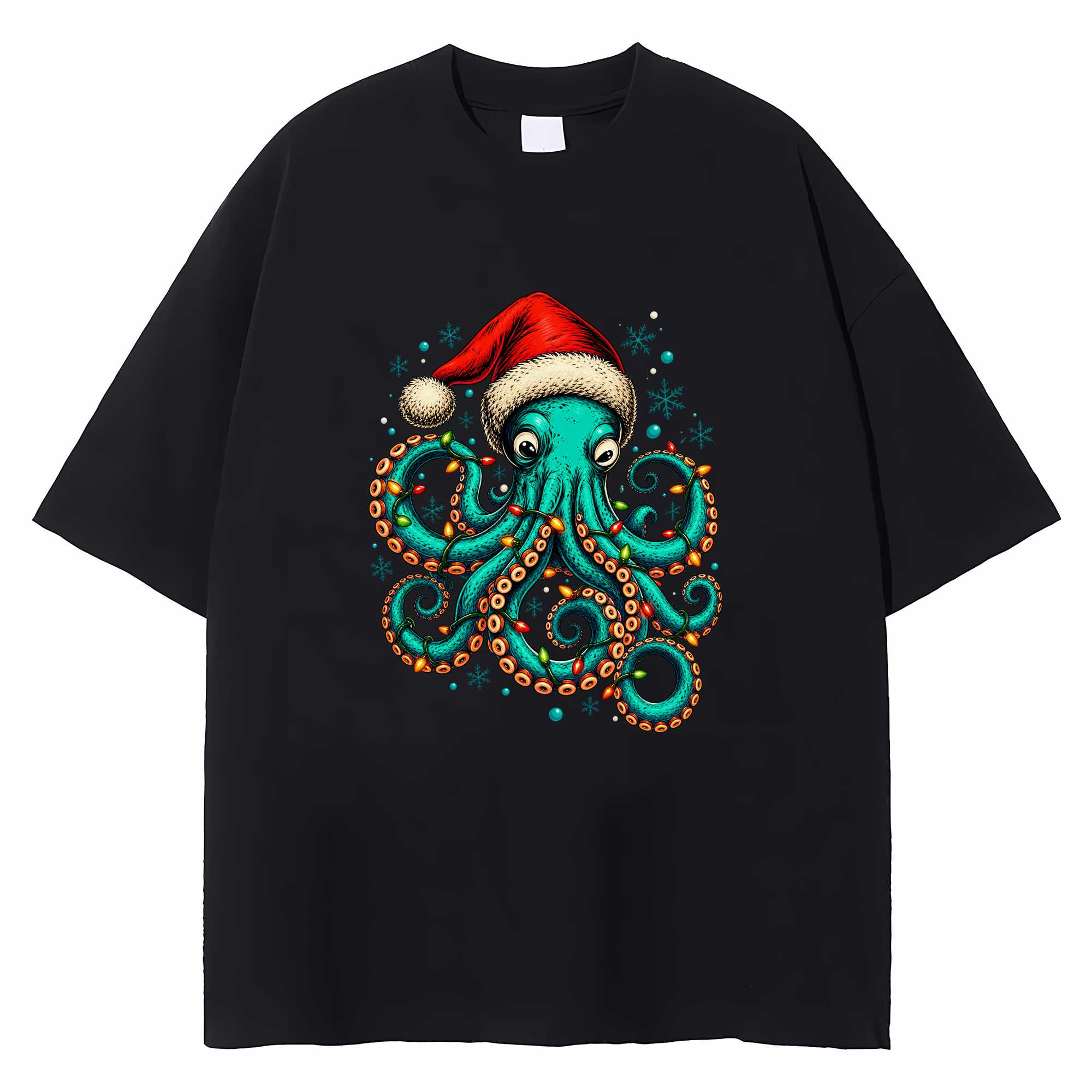 Octopus Christmas T-shirt Funny Santa Hat Ocean Graphic Tee Sea Lover Gift