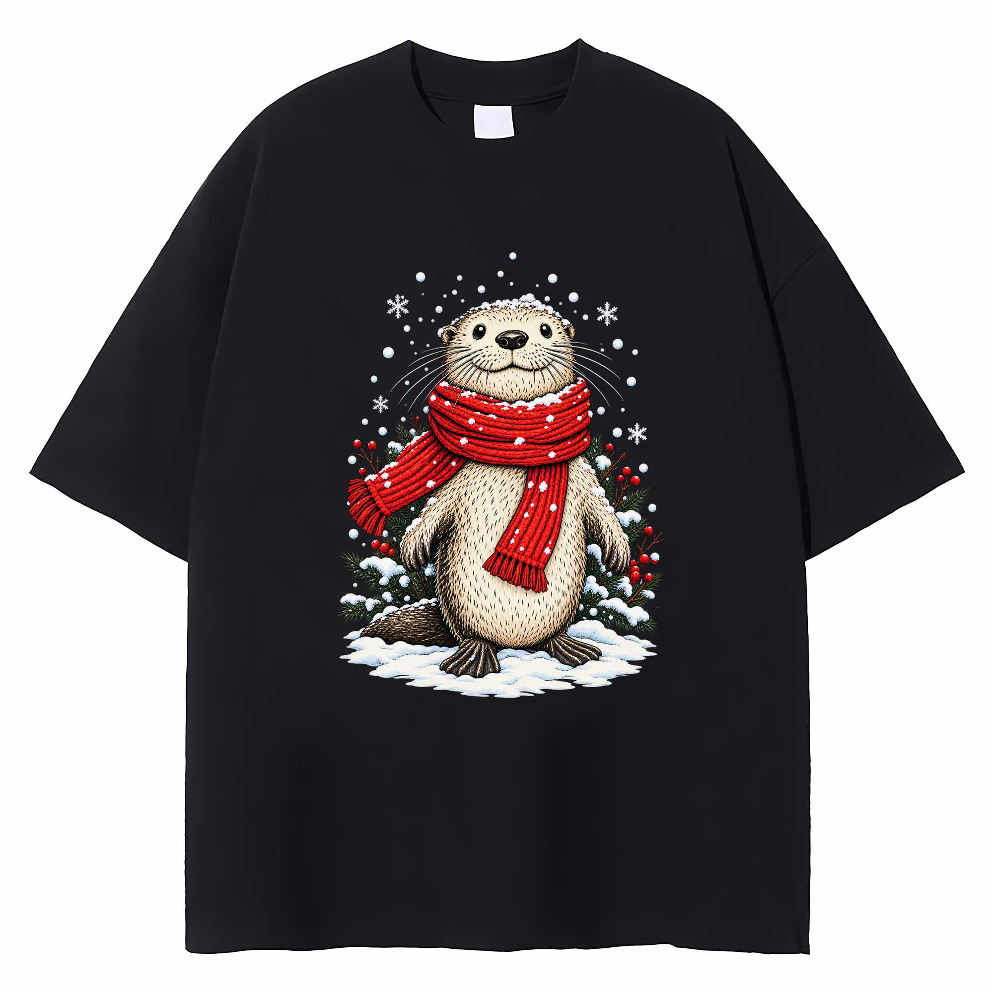 Otter Christmas T-shirt Snowy Winter Animal Graphic Tee Otter Lover Gift