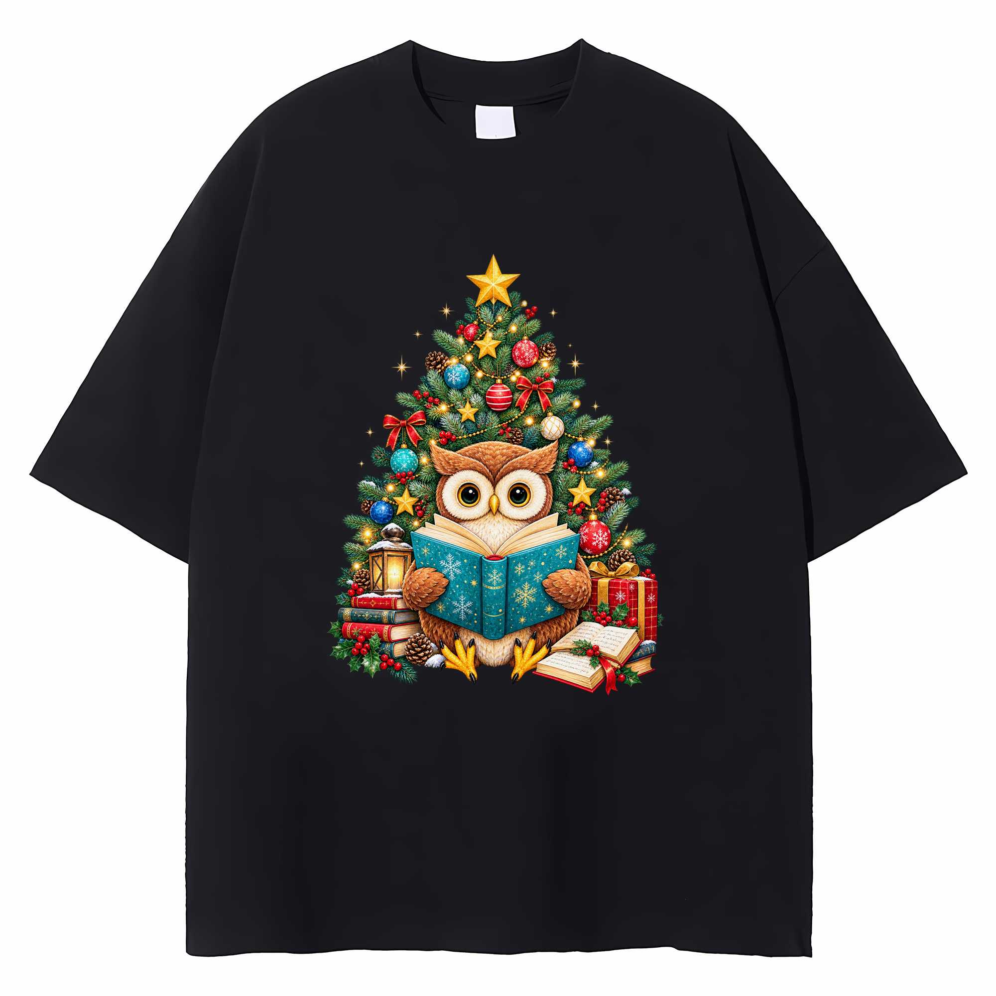 Owl Christmas T-shirt Funny Bookish Reading Holiday Graphic Tee Book Lover Gift