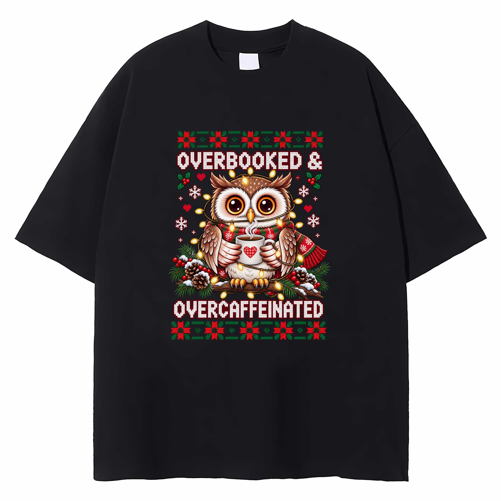 Owl Christmas T-shirt Funny Coffee Holiday Bird Graphic Tee Coffee Lover Gift
