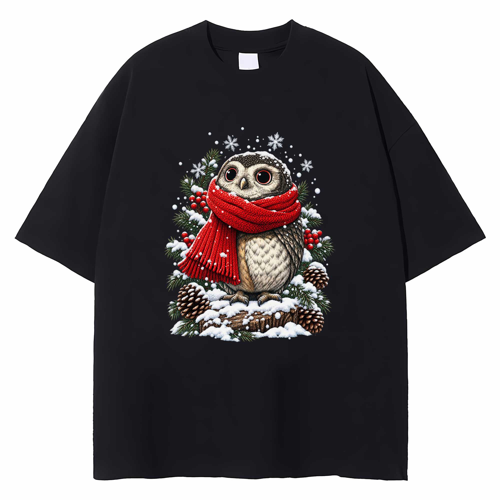 Owl Christmas T-shirt Holiday Bird Graphic Tee Birdwatcher Gift