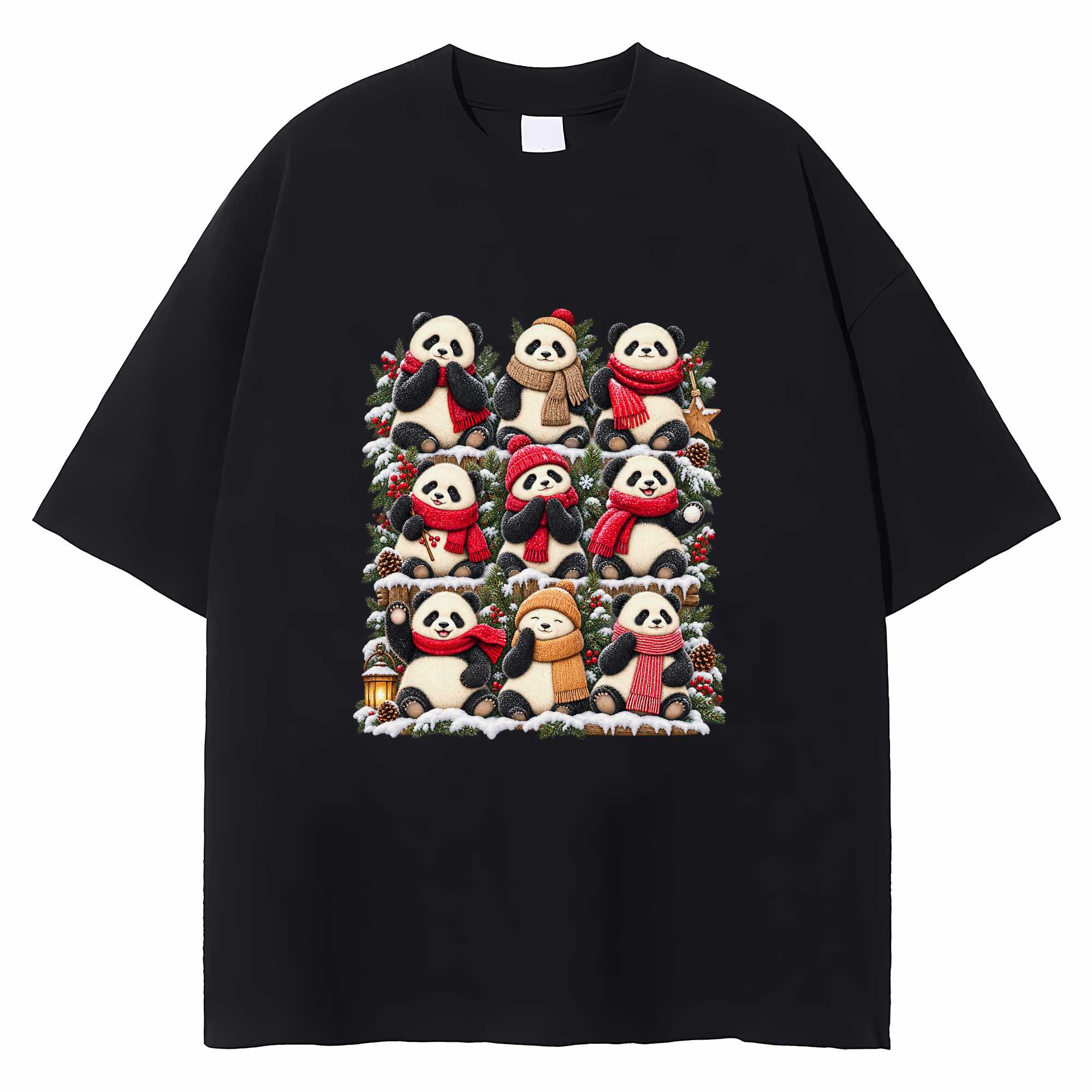 Panda Christmas T-shirt Cute Holiday Animal Graphic Tee Panda Lover Gift