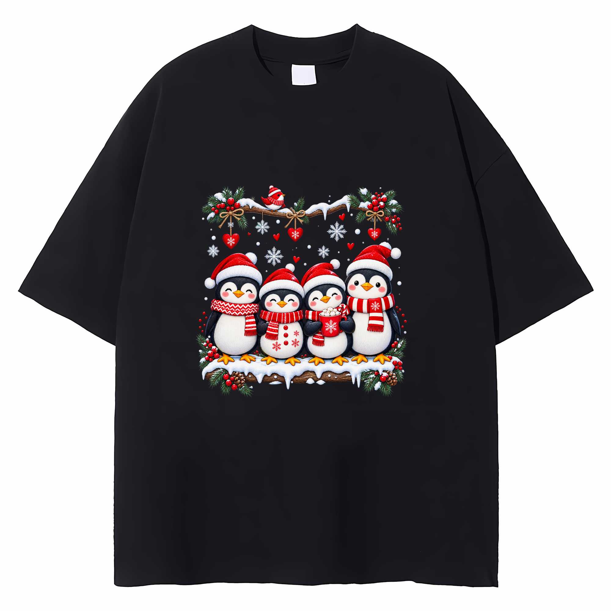 Penguin Christmas T-shirt Cute Family Holiday Graphic Tee Winter Penguin Gift