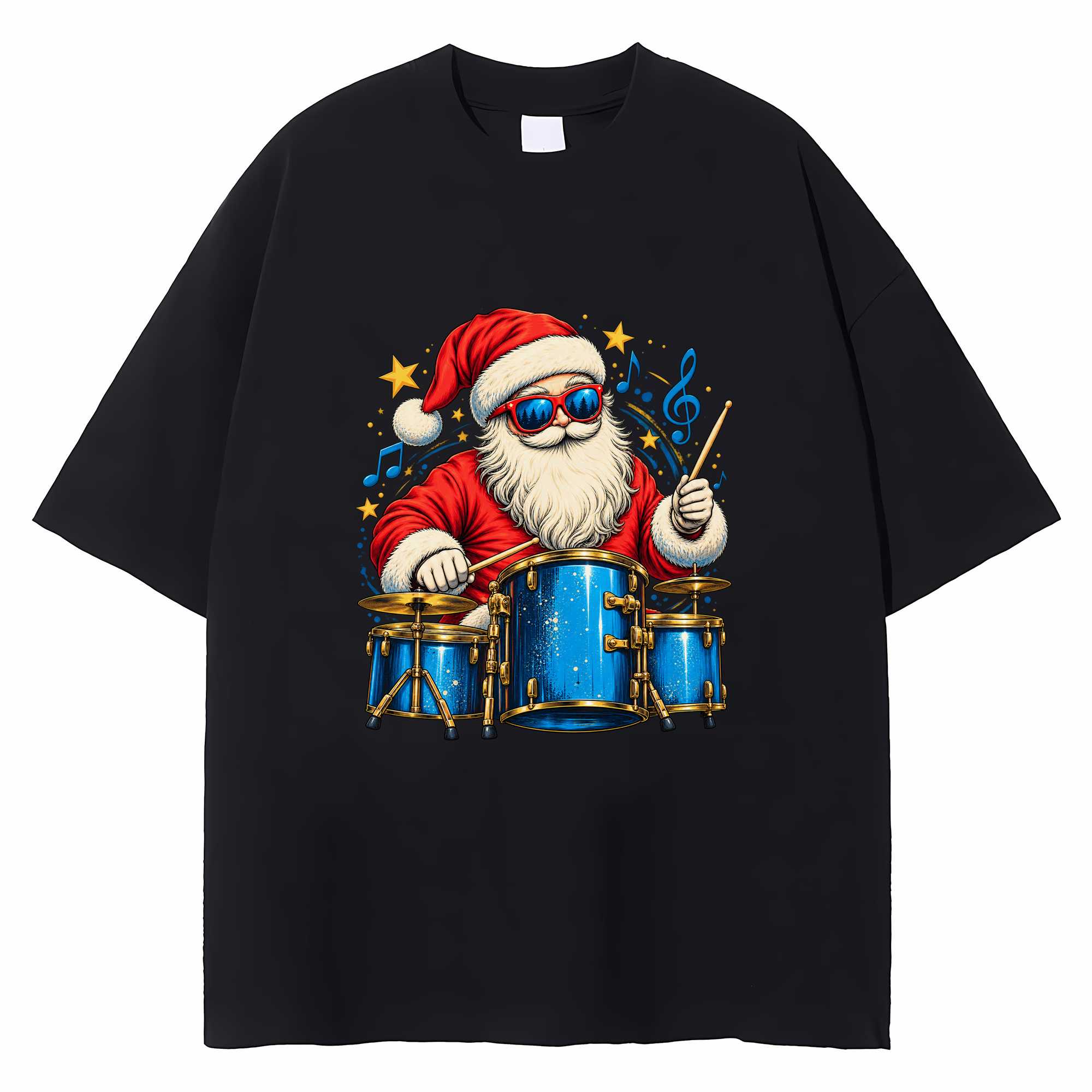 Retro Santa Drummer Christmas T-shirt Funny Holiday Graphic Tee Drummer Gift