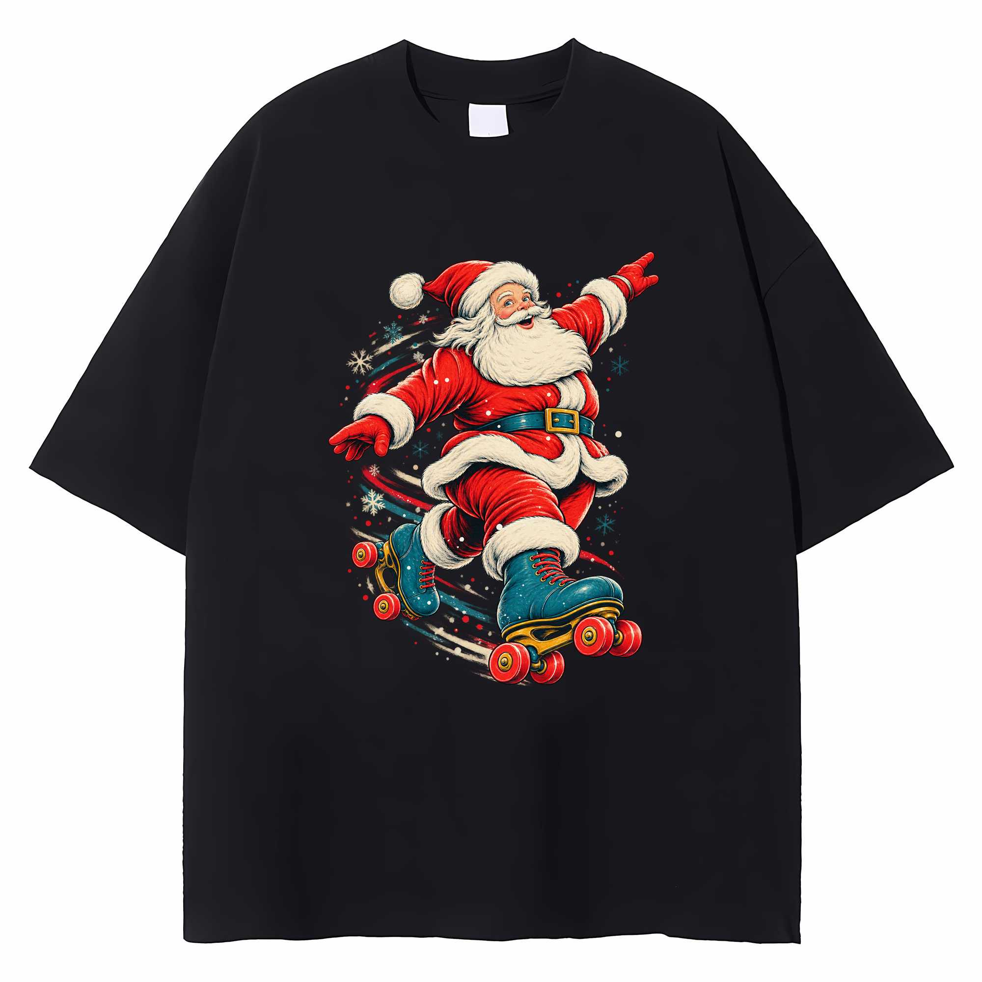 Retro Santa Roller Skating Christmas T-shirt Funny Holiday Skater Graphic Tee