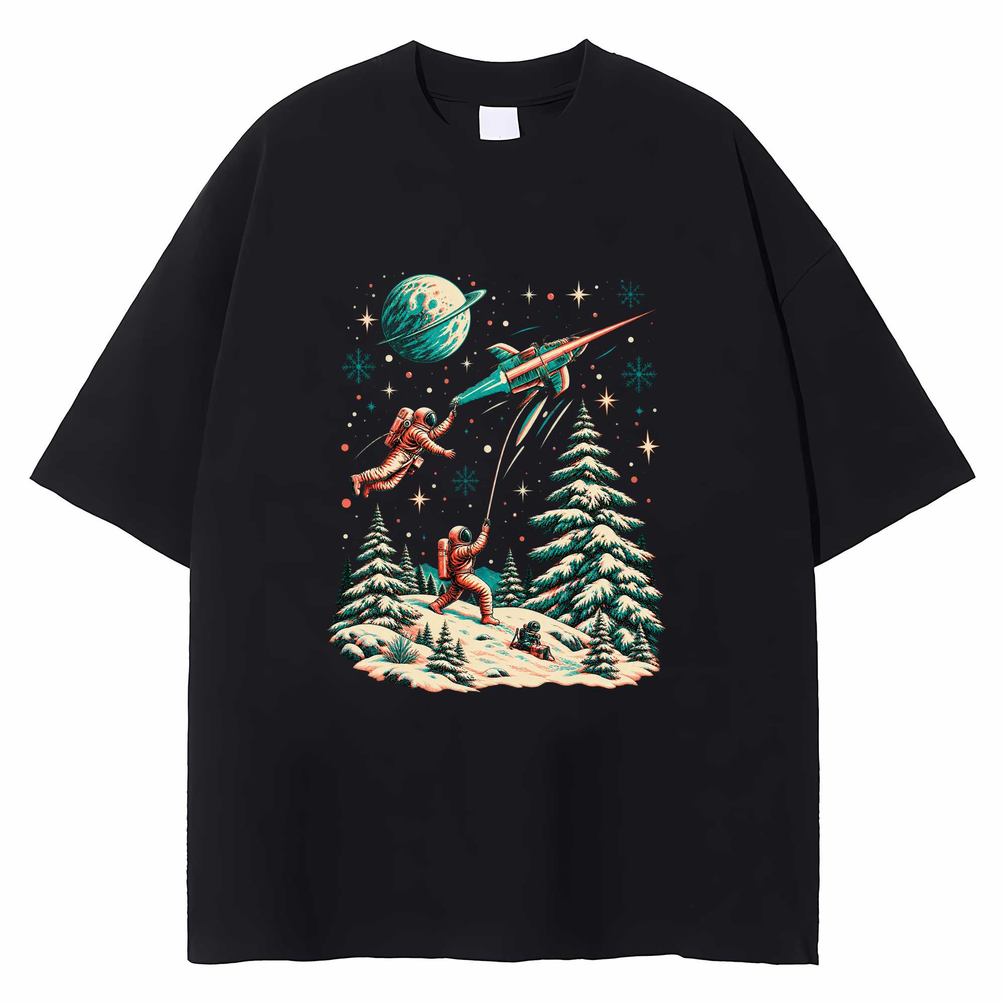 Retro Space Christmas T-shirt Vintage Sci-fi Holiday Graphic Tee