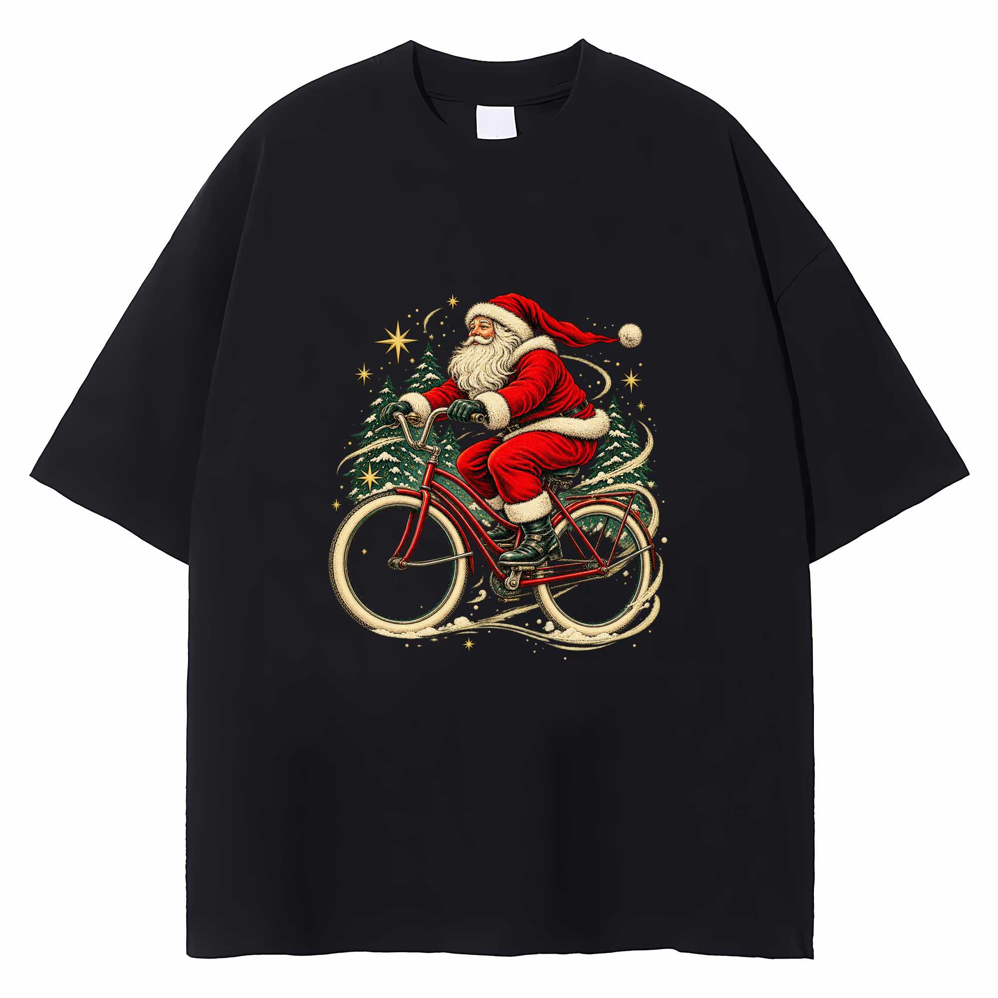 Santa Cycling Christmas T-shirt Funny Bicycle Holiday Graphic Tee Cyclist Gift