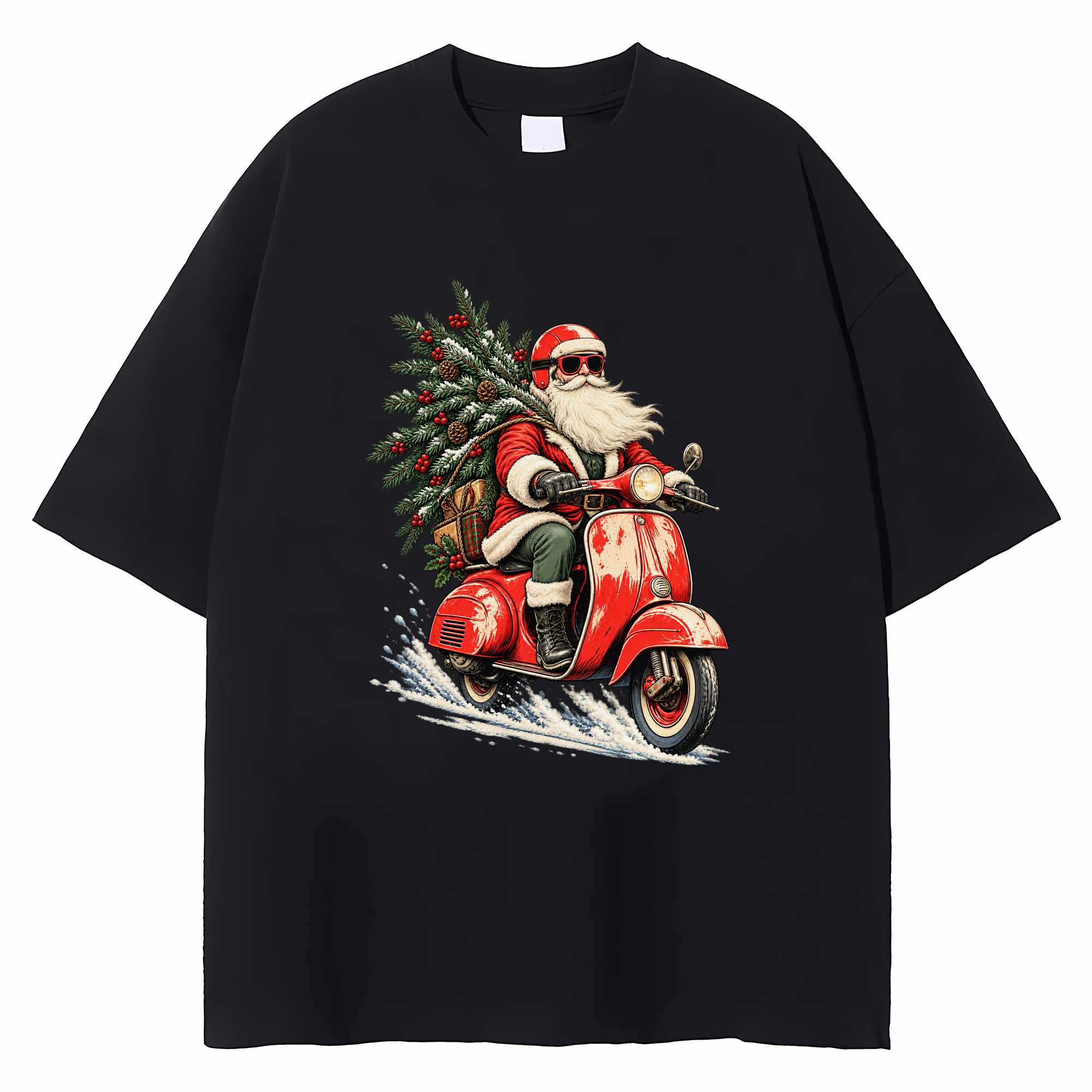 Santa Scooter Christmas T-shirt Funny Vintage Holiday Graphic Tee Gift