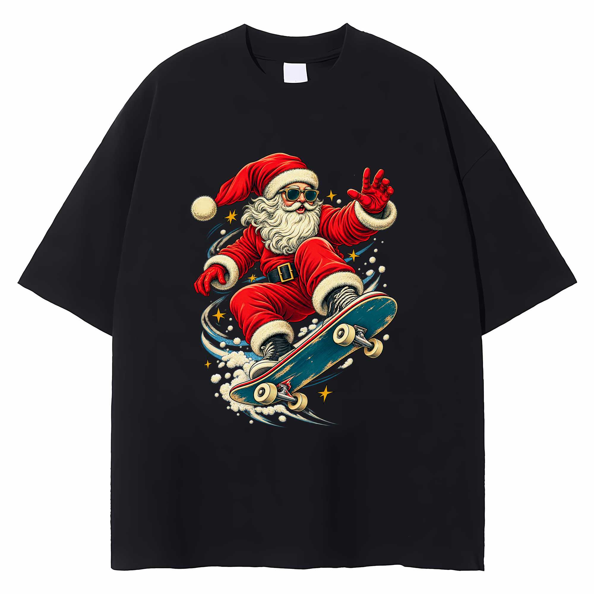 Santa Skateboard Christmas T-shirt Funny Holiday Graphic Tee Skateboarder Gift