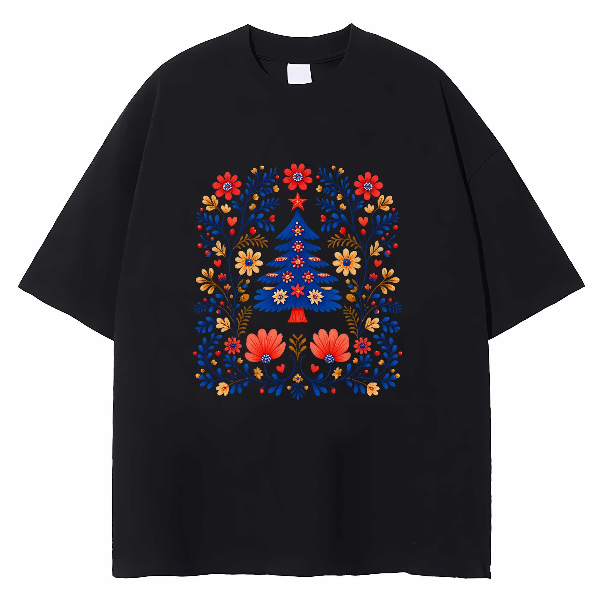 Scandinavian Christmas T-shirt Folk Art Hygge Botanical Holiday Graphic Tee