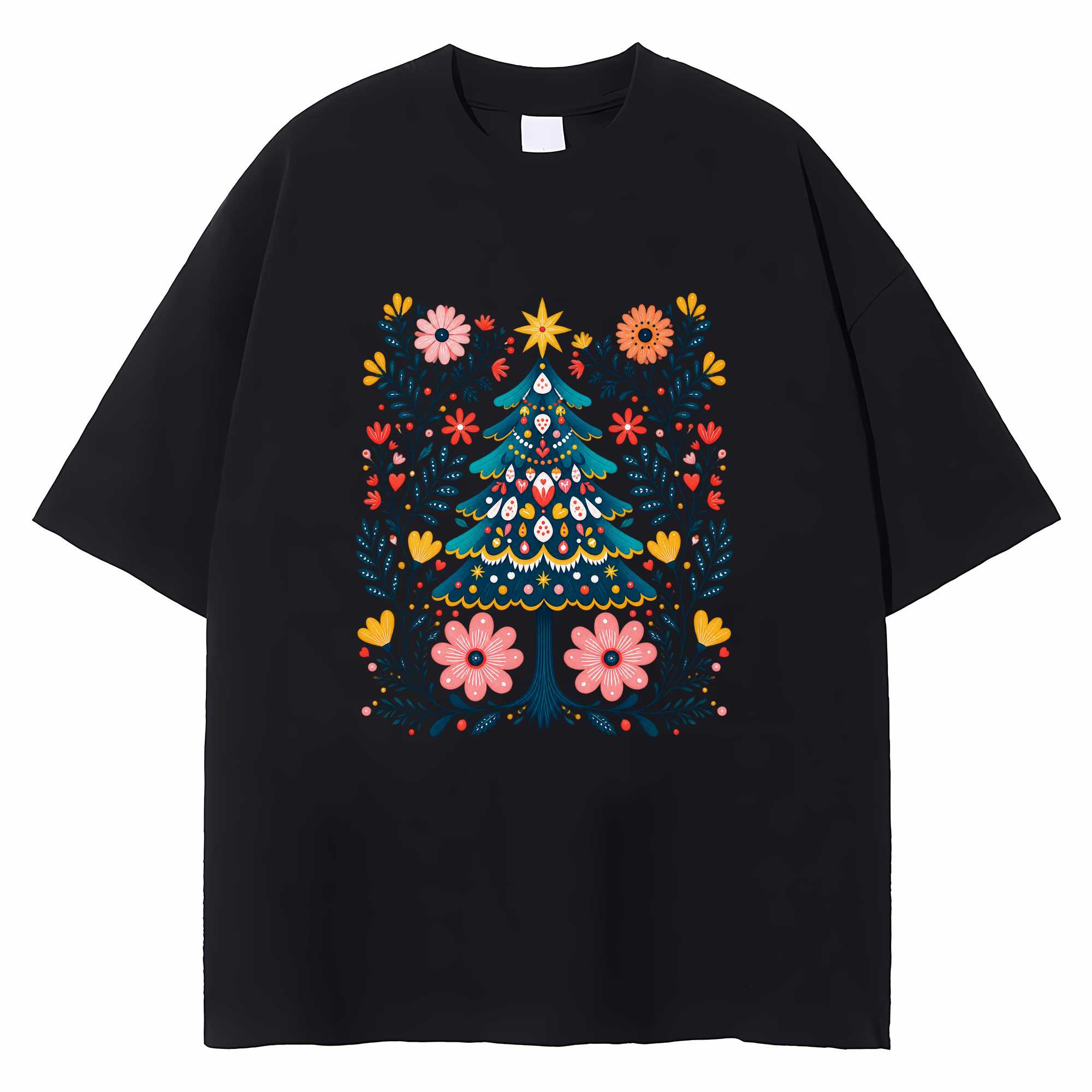 Scandinavian Christmas T-shirt Folk Art Hygge Botanical Holiday Graphic Tee