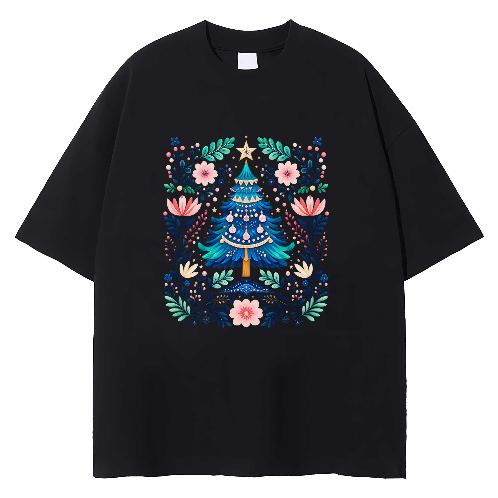 Scandinavian Christmas Tree T-shirt Hygge Folk Art Holiday Graphic Tee Gift