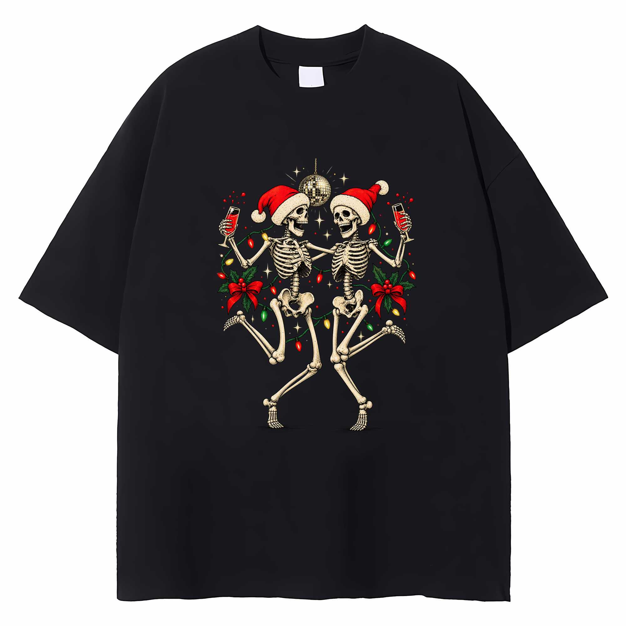 Skeleton Christmas T-shirt Funny Spooky Holiday Graphic Tee Winter Party Gift