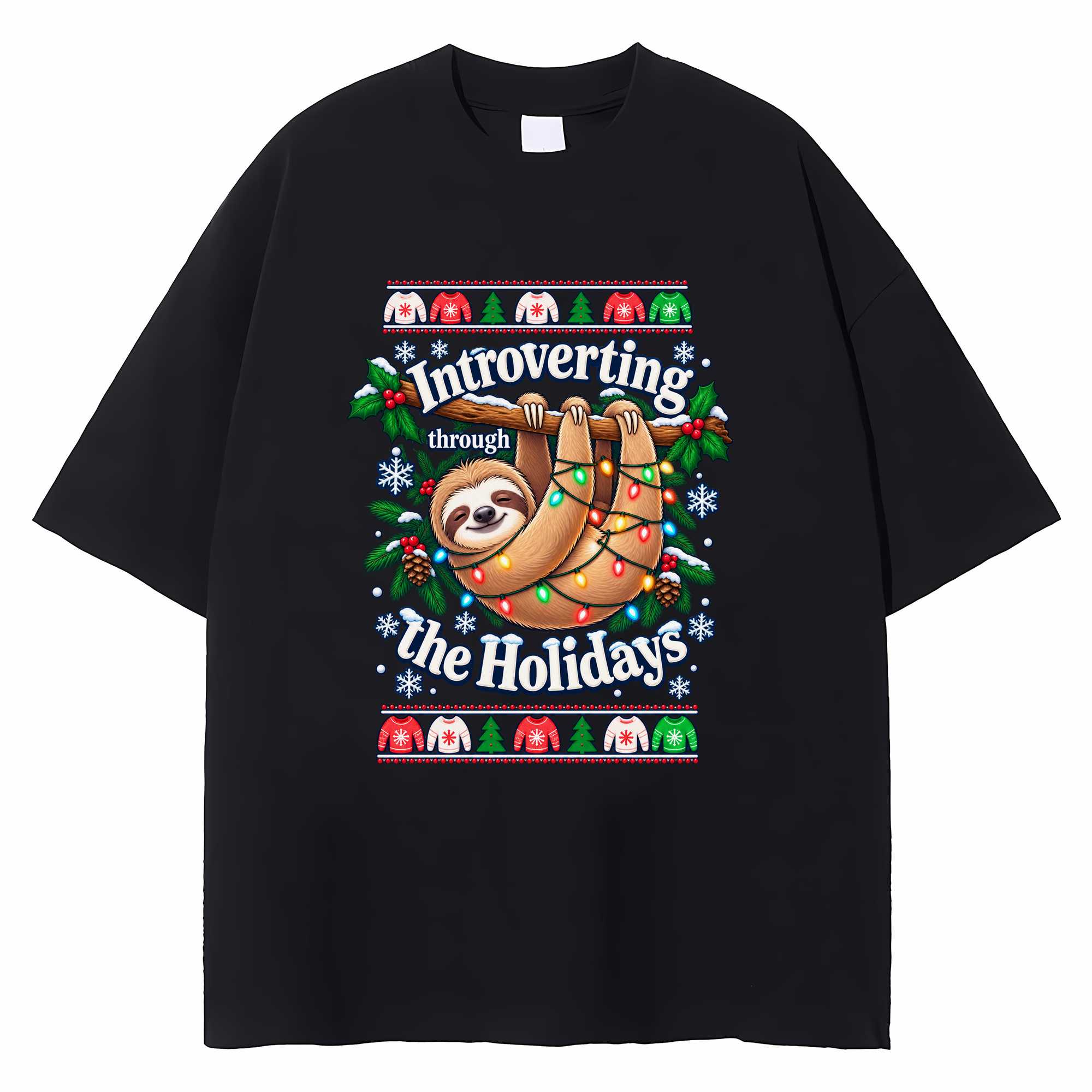 Sloth Christmas T-shirt Funny Introvert Holiday Graphic Tee Sloth Lover Gift