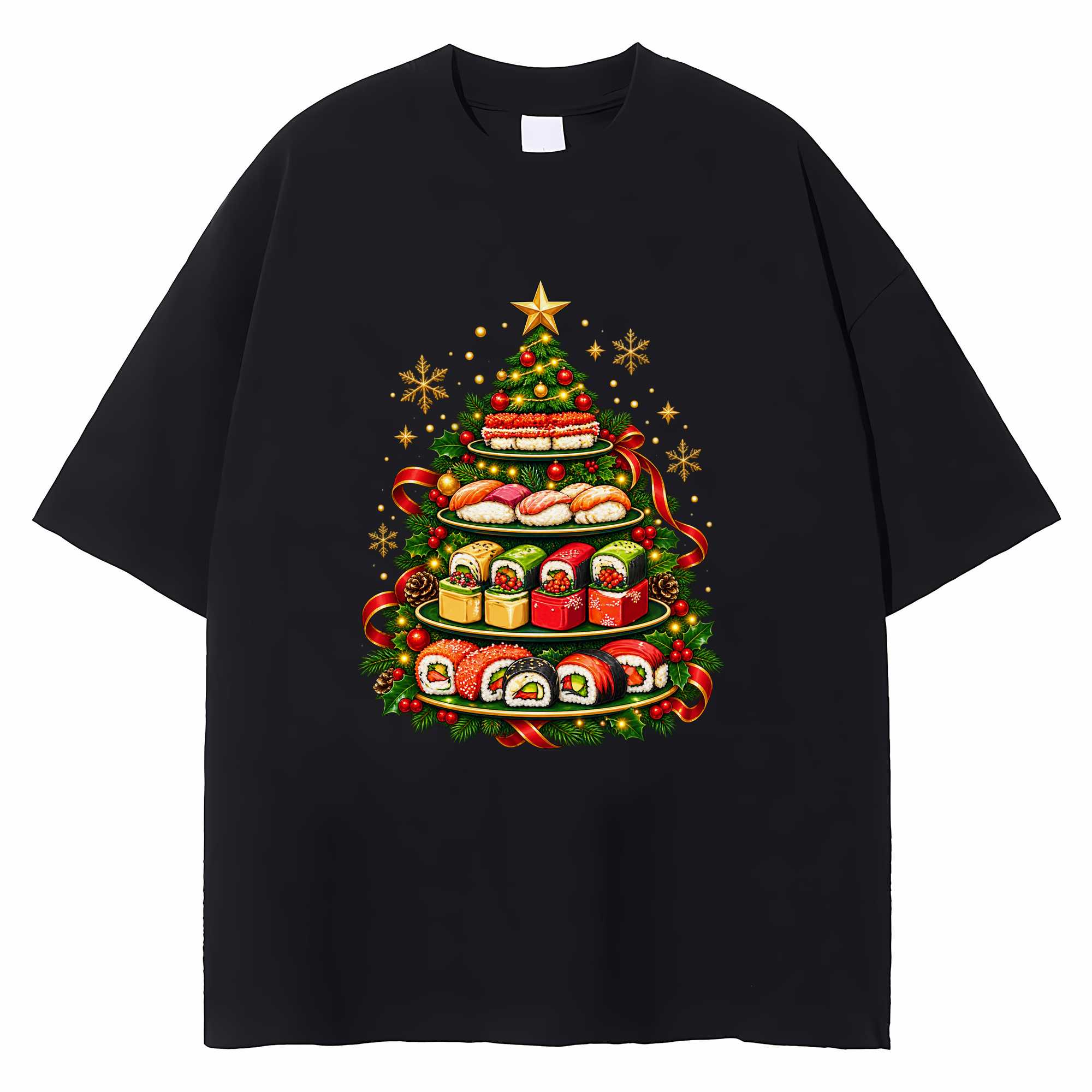 Sushi Christmas T-shirt Funny Japanese Food Holiday Graphic Tee Foodie Gift