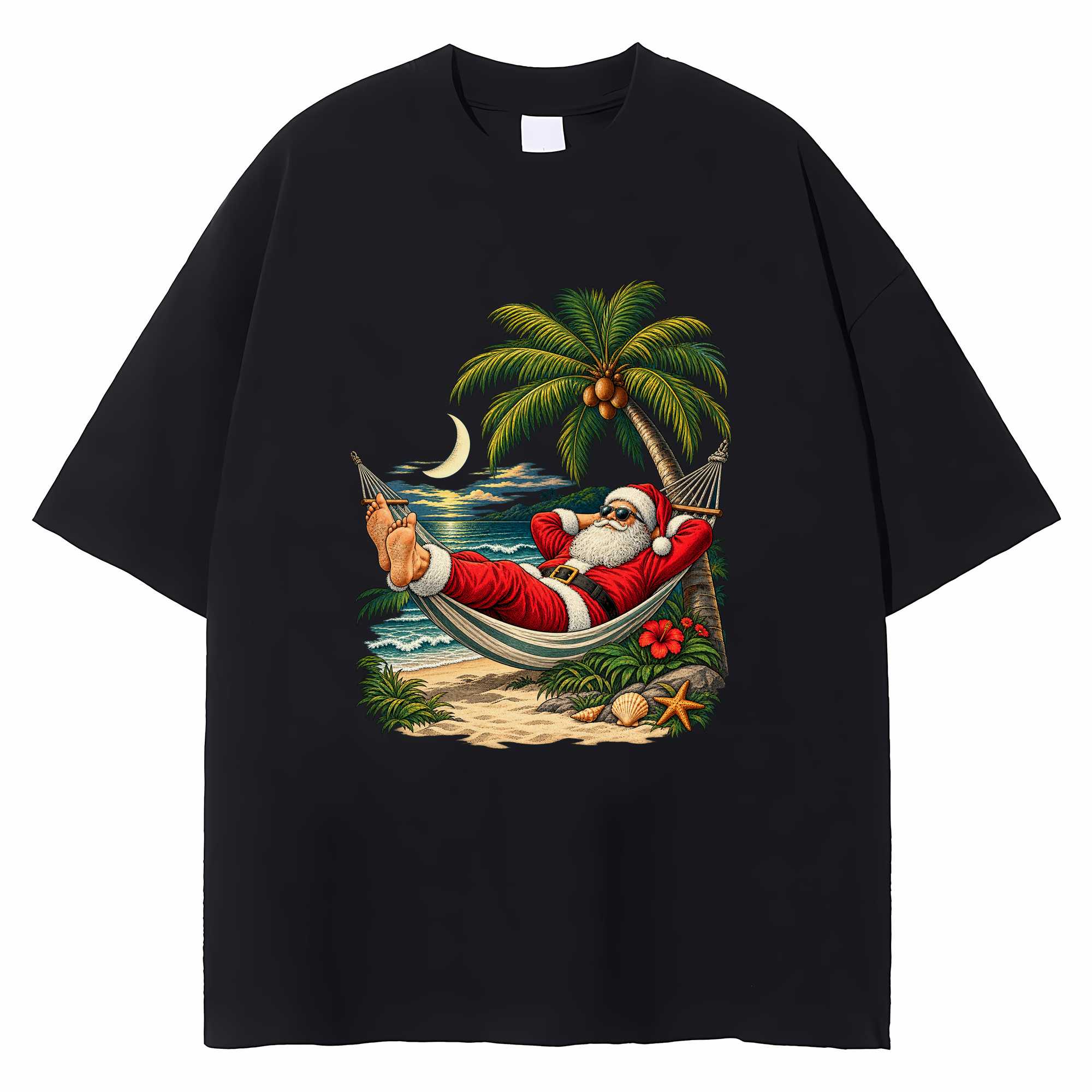 Tropical Santa Christmas T-shirt Funny Hammock Holiday Graphic Tee Gift