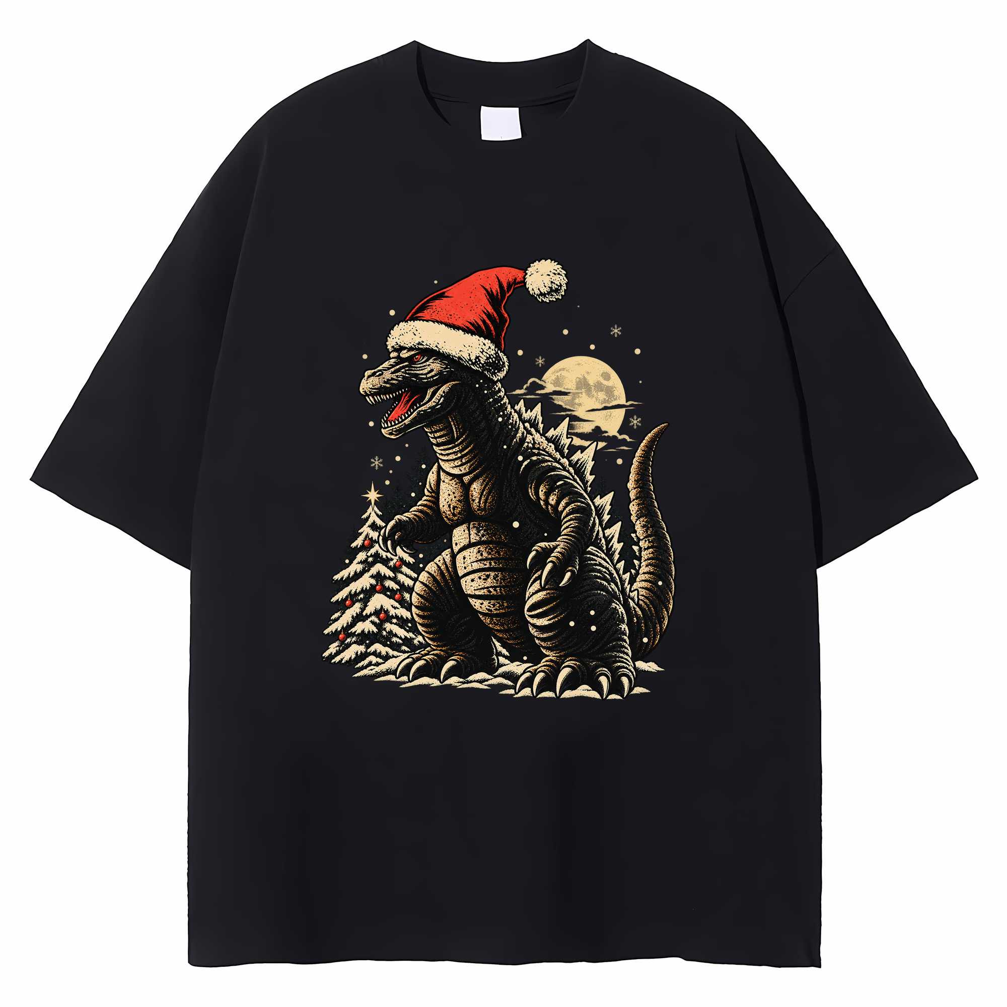 Vintage Kaiju Monster Christmas T-shirt Funny Giant Creature Holiday Graphic Tee