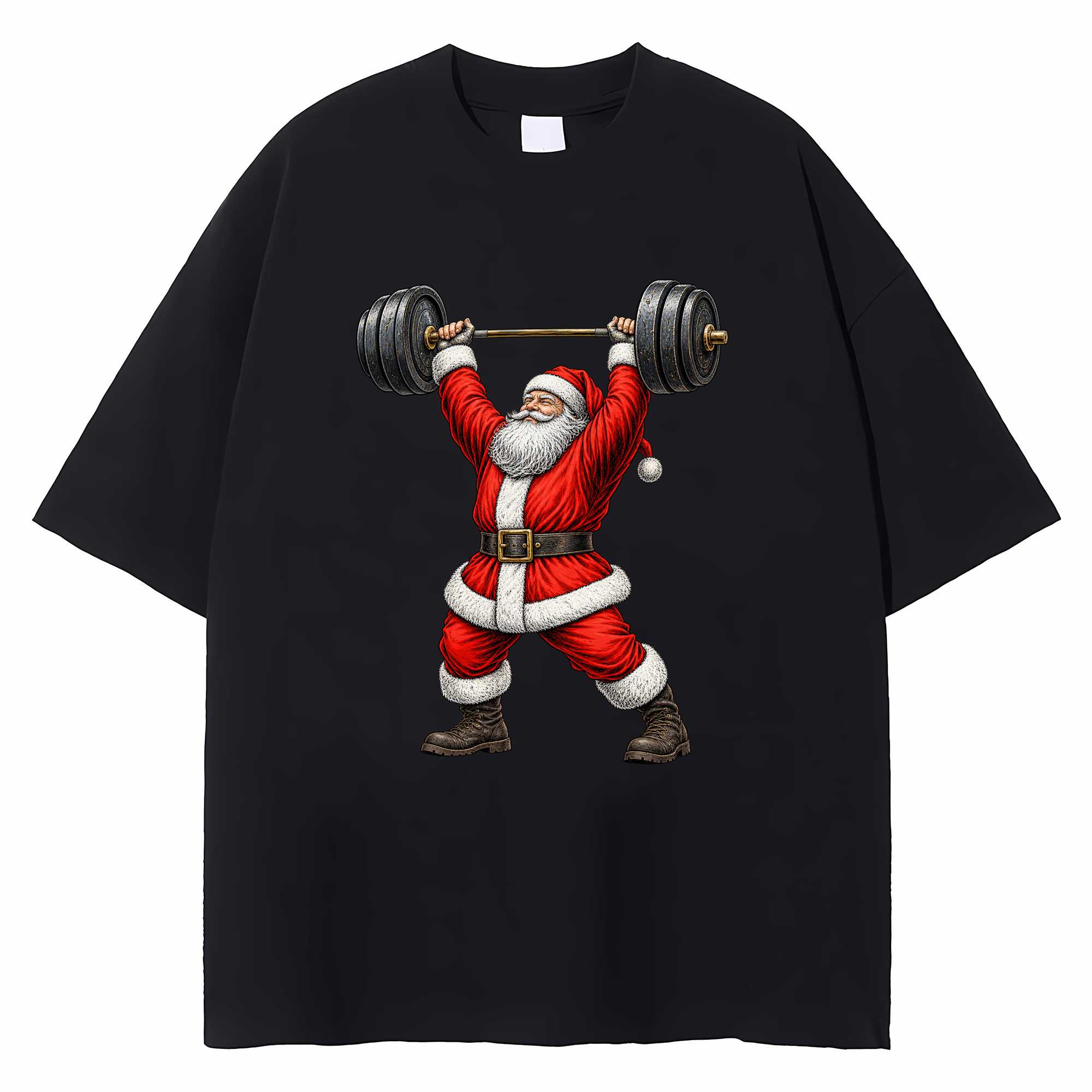 Weightlifting Santa Christmas T-shirt Funny Gym Holiday Graphic Tee Fitness Gift